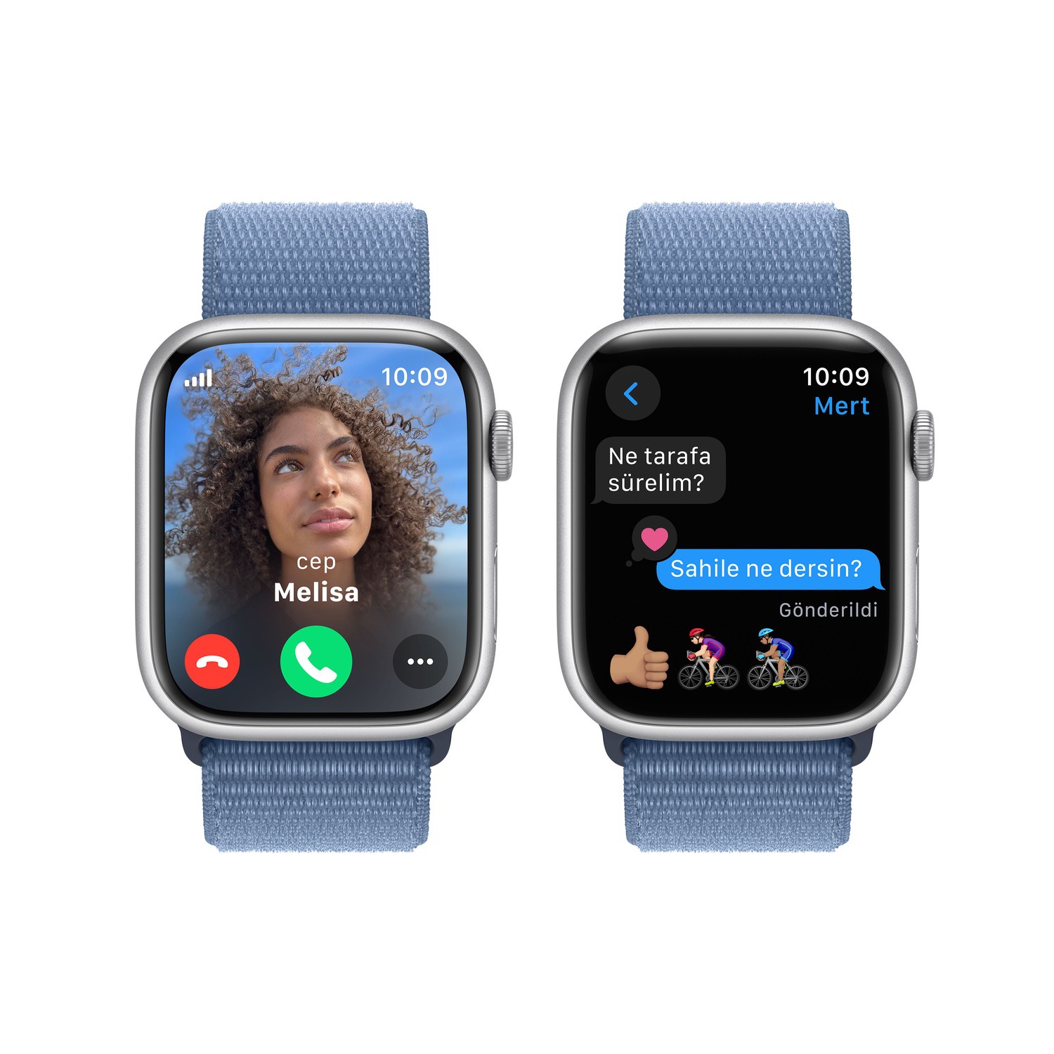 Apple Watch Series 9 GPS + Cellular 41mm Gümüş Rengi Alüminyum Kasa ve Buz Mavisi Spor Loop  MRHX3TU/A