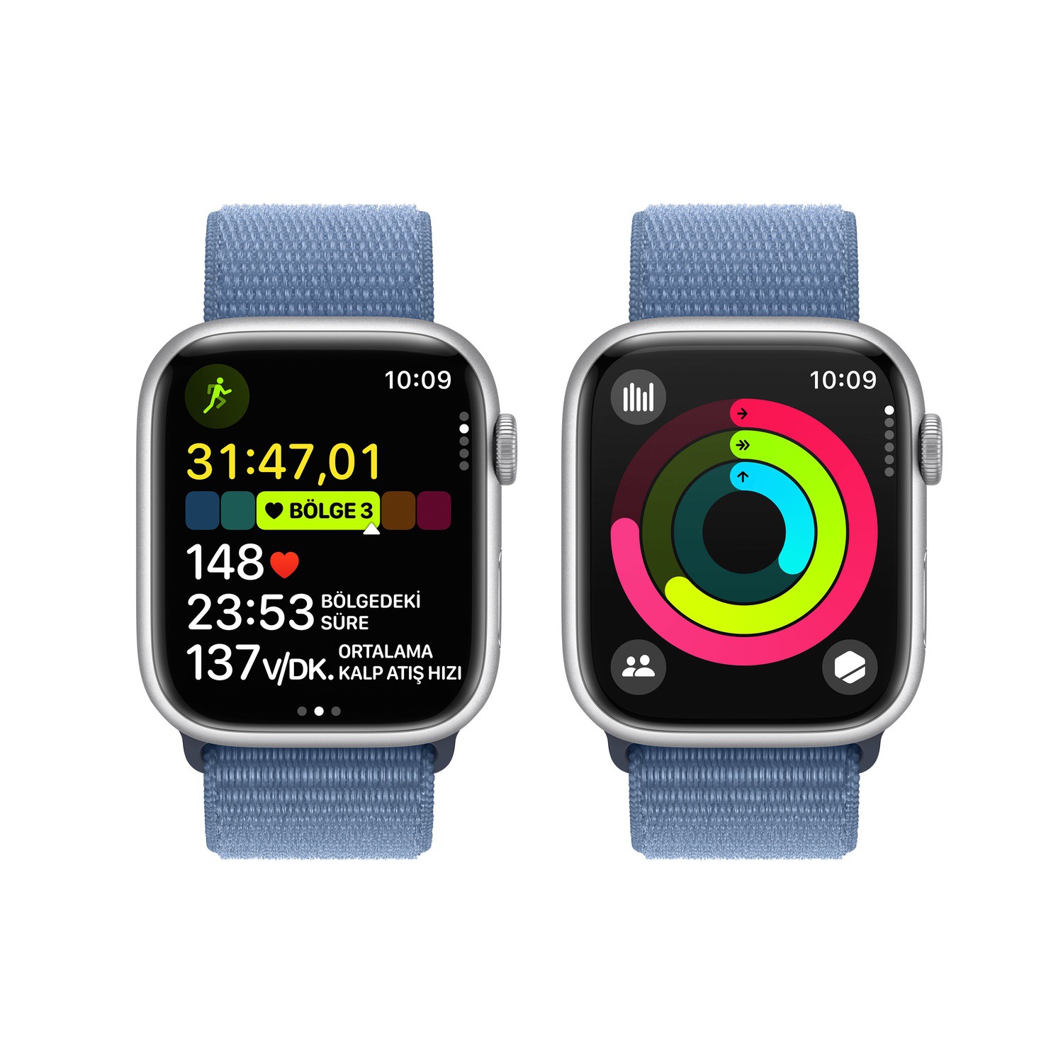 Apple Watch Series 9 GPS + Cellular 41mm Gümüş Rengi Alüminyum Kasa ve Buz Mavisi Spor Loop  MRHX3TU/A