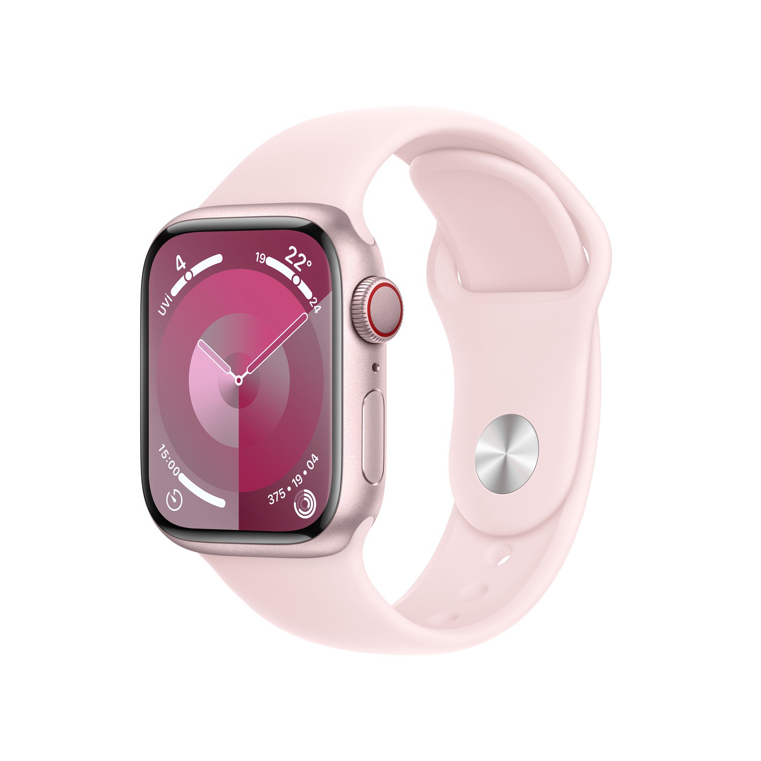 Apple Watch Series 9 GPS + Cellular 41mm Pembe Alüminyum Kasa ve Uçuk Pembe Spor Kordon - S/M  MRHY3TU/A