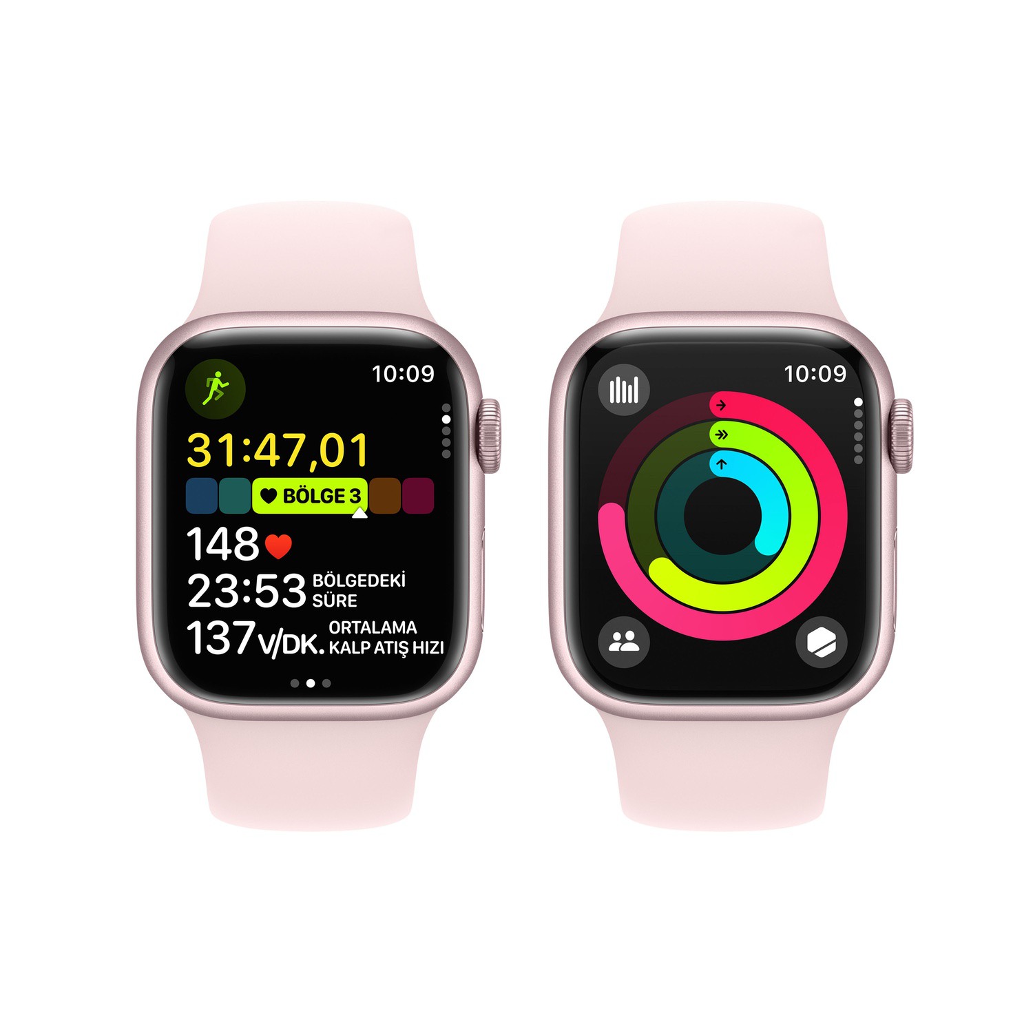 Apple Watch Series 9 GPS + Cellular 41mm Pembe Alüminyum Kasa ve Uçuk Pembe Spor Kordon - M/L  MRJ03TU/A