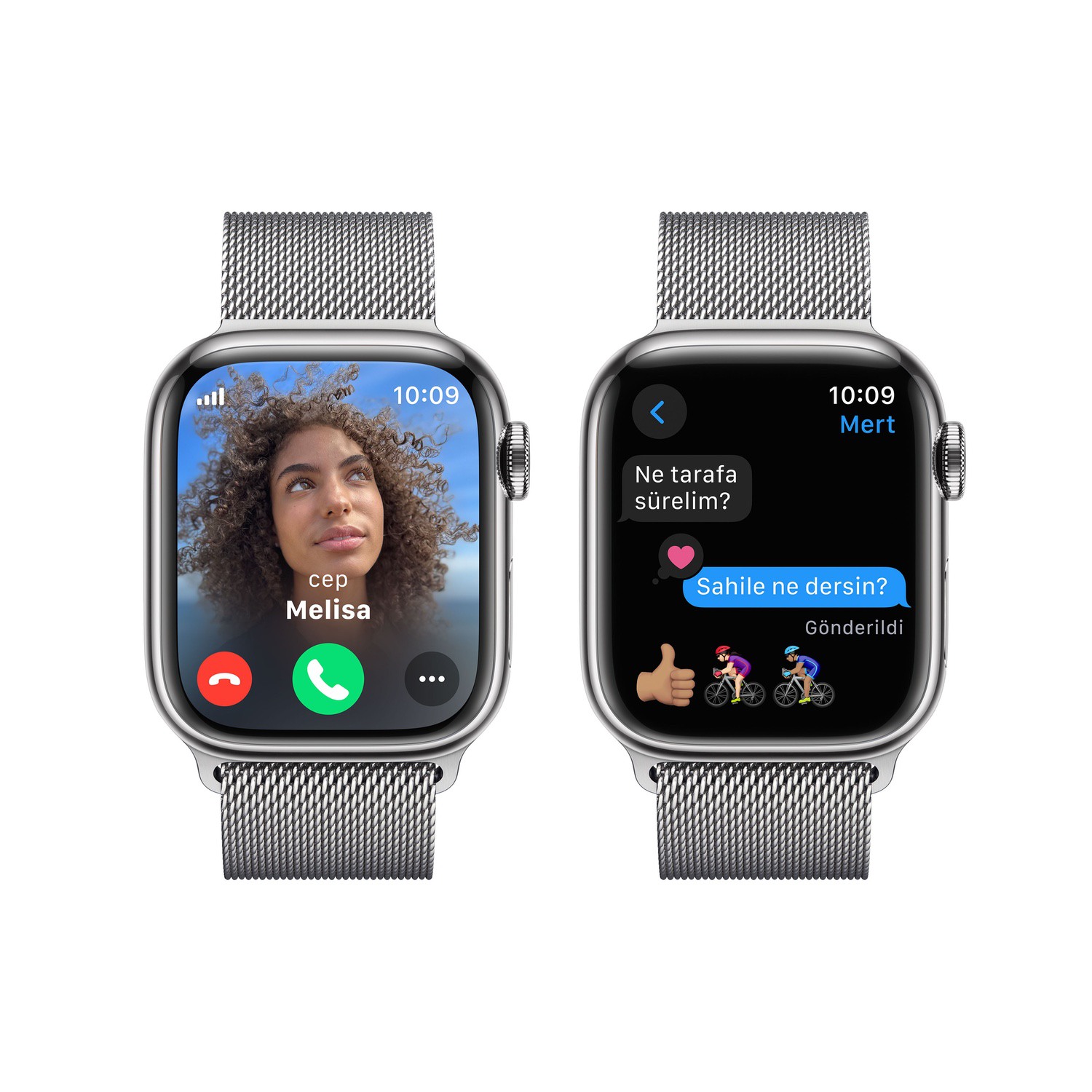 Apple Watch Series 9 GPS + Cellular 41mm Gümüş Rengi Paslanmaz Çelik Kasa ve Gümüş Rengi Milano Loop  MRJ43TU/A