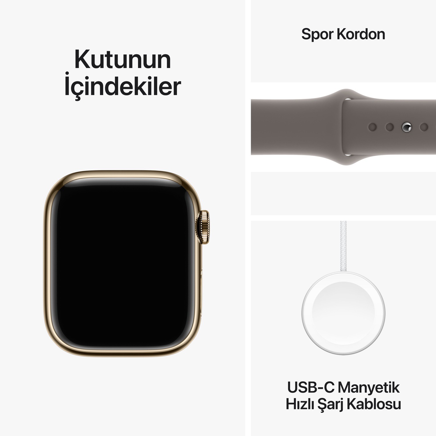 Apple Watch Series 9 GPS + Cellular 41mm Altın Rengi Paslanmaz Çelik Kasa ve Kil Rengi Spor Kordon - S/M  MRJ53TU/A