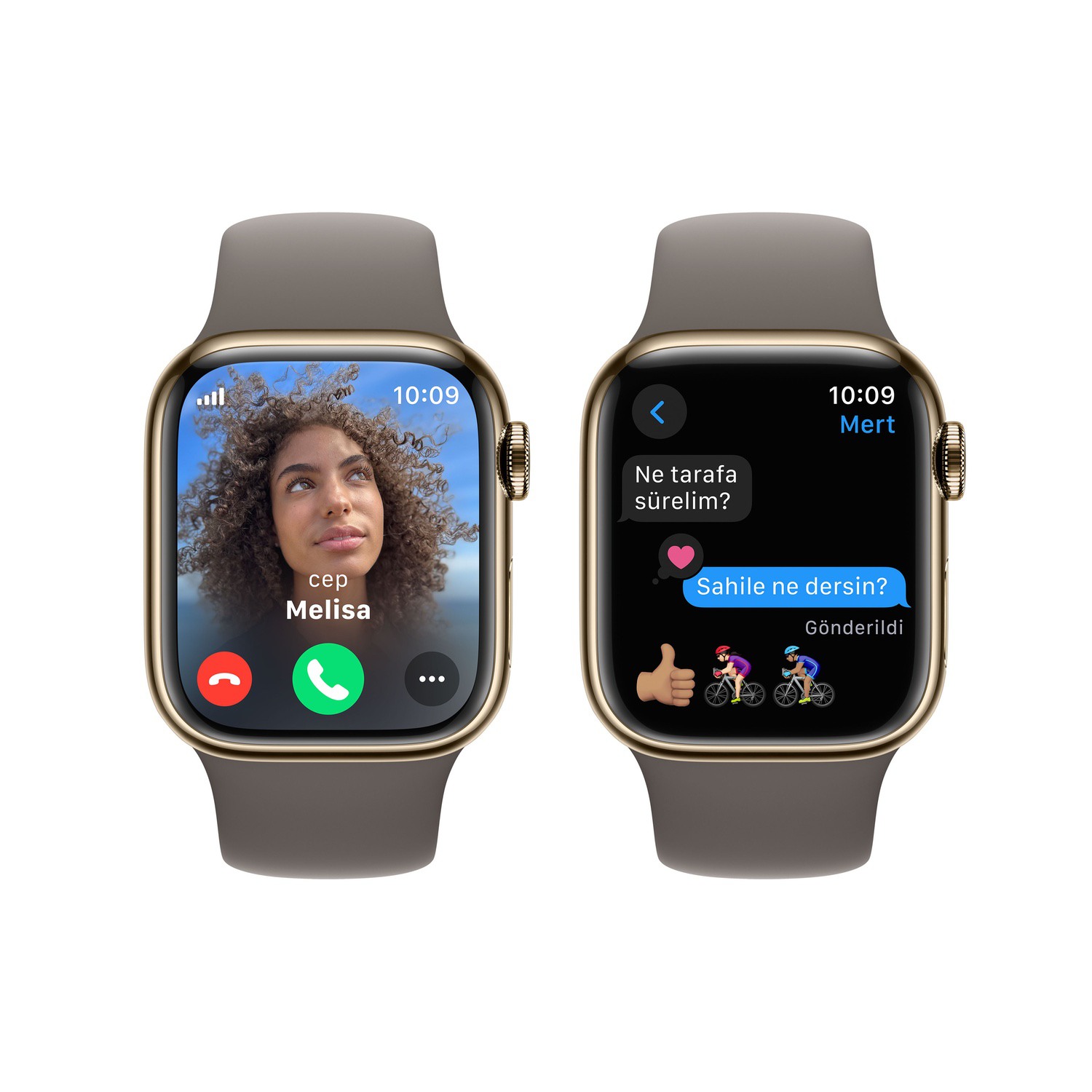 Apple Watch Series 9 GPS + Cellular 41mm Altın Rengi Paslanmaz Çelik Kasa ve Kil Rengi Spor Kordon - M/L  MRJ63TU/A