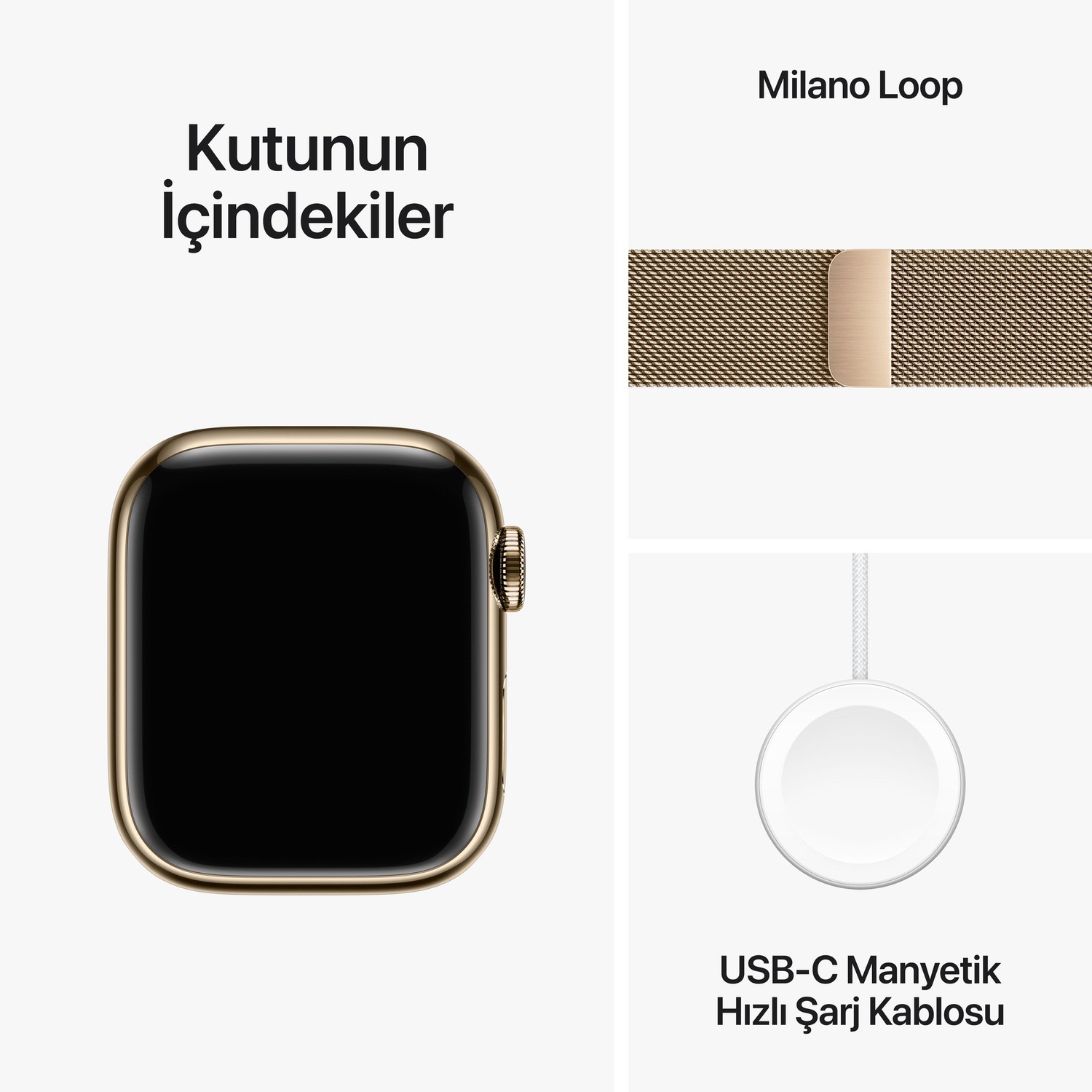 Apple Watch Series 9 GPS + Cellular 41mm Altın Rengi Paslanmaz Çelik Kasa ve Altın Rengi Milano Loop  MRJ73TU/A