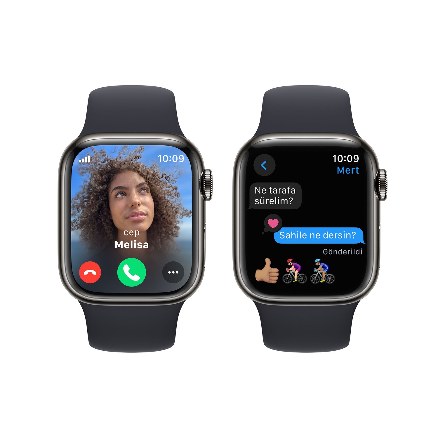 Apple Watch Series 9 GPS + Cellular 41mm Grafit Paslanmaz Çelik Kasa ve Gece Yarısı Spor Kordon - S/M  MRJ83TU/A