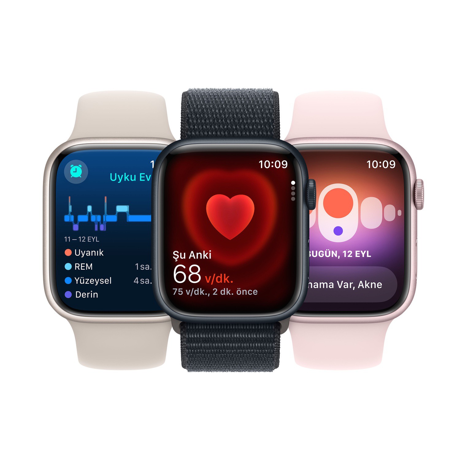 Apple Watch Series 9 GPS + Cellular 41mm Grafit Paslanmaz Çelik Kasa ve Gece Yarısı Spor Kordon - S/M  MRJ83TU/A