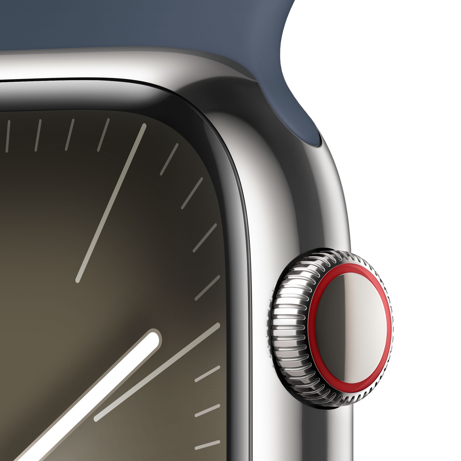 Apple Watch Series 9 GPS + Cellular 45mm Gümüş Rengi Paslanmaz Çelik Kasa ve Fırtına Mavisi Spor Kordon - S/M  MRMN3TU/A