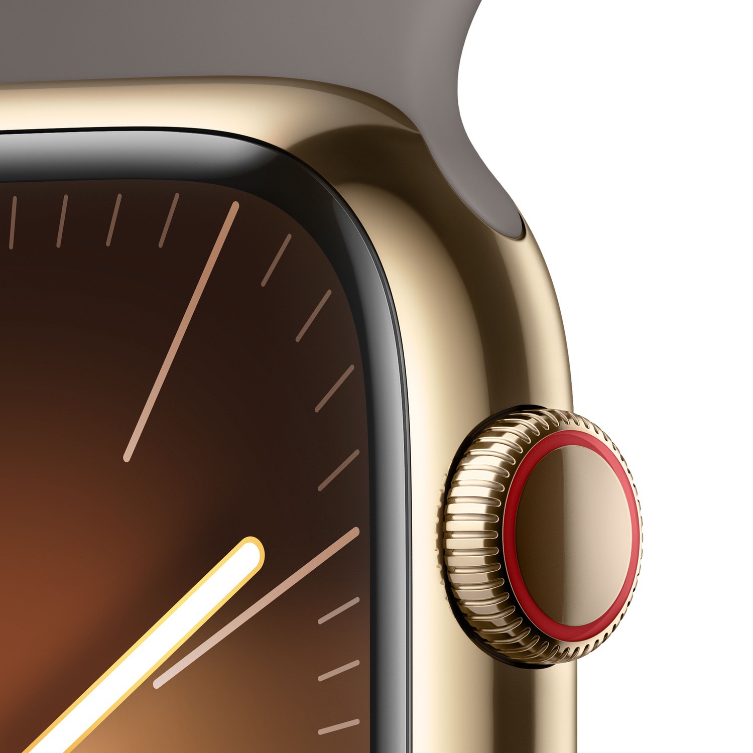 Apple Watch Series 9 GPS + Cellular 45mm Altın Rengi Paslanmaz Çelik Kasa ve Kil Rengi Spor Kordon - M/L - MRMT3TU/A MRMT3TU/A