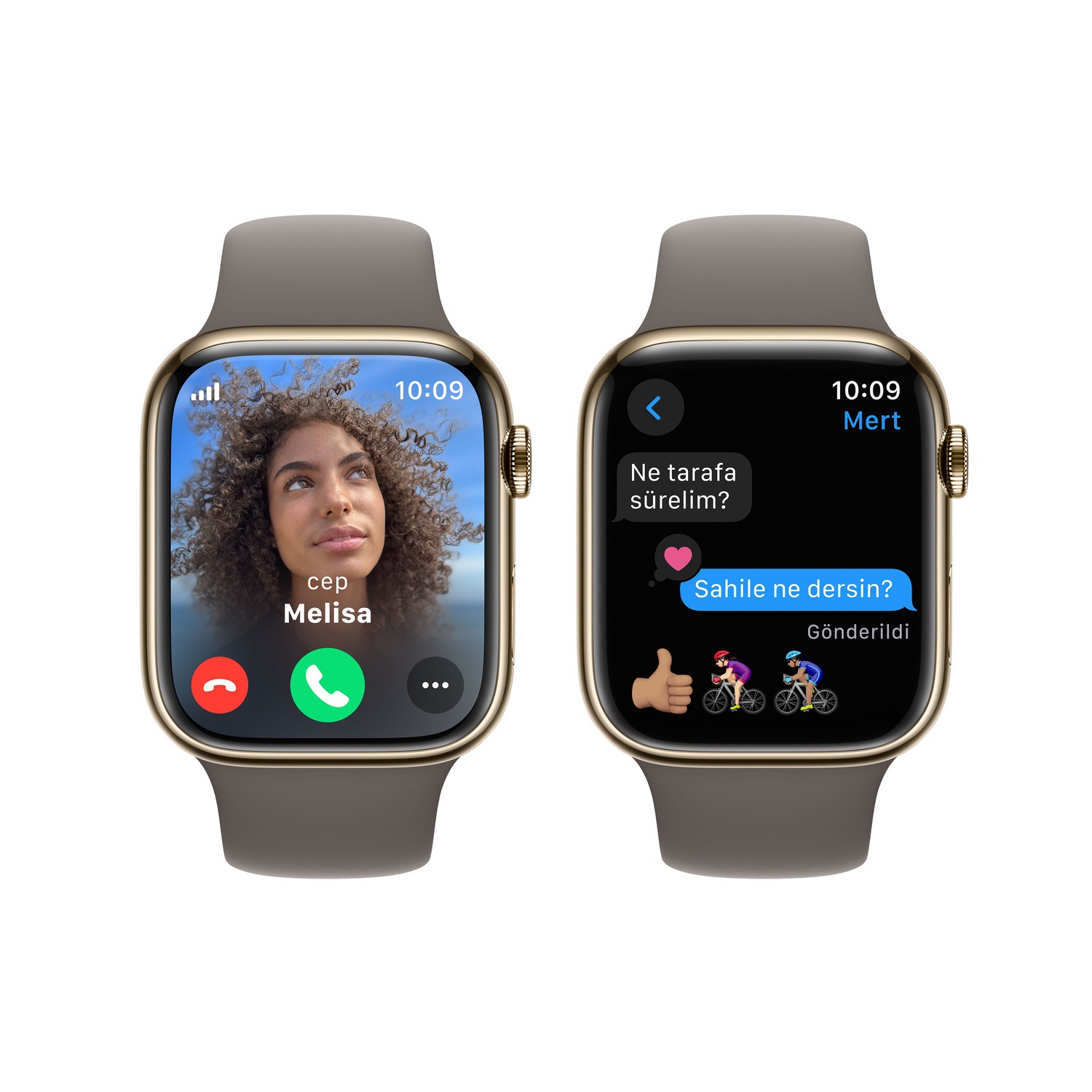 Apple Watch Series 9 GPS + Cellular 45mm Altın Rengi Paslanmaz Çelik Kasa ve Kil Rengi Spor Kordon - M/L - MRMT3TU/A MRMT3TU/A