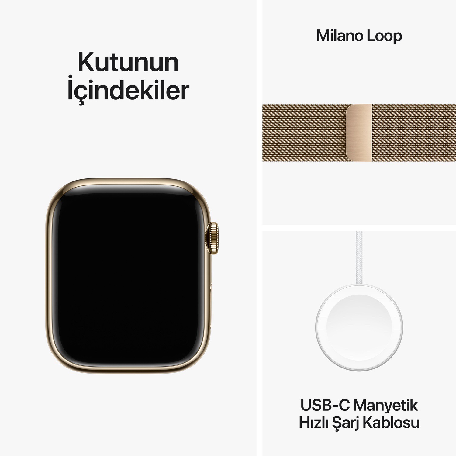 Apple Watch Series 9 GPS + Cellular 45mm Altın Rengi Paslanmaz Çelik Kasa ve Altın Rengi Milano Loop - MRMU3TU/A MRMU3TU/A