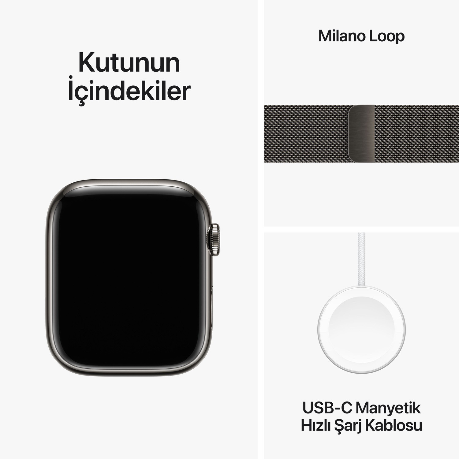 Apple Watch Series 9 GPS + Cellular 45mm Grafit Paslanmaz Çelik Kasa ve Grafit Milano Loop - MRMX3TU/A MRMX3TU/A