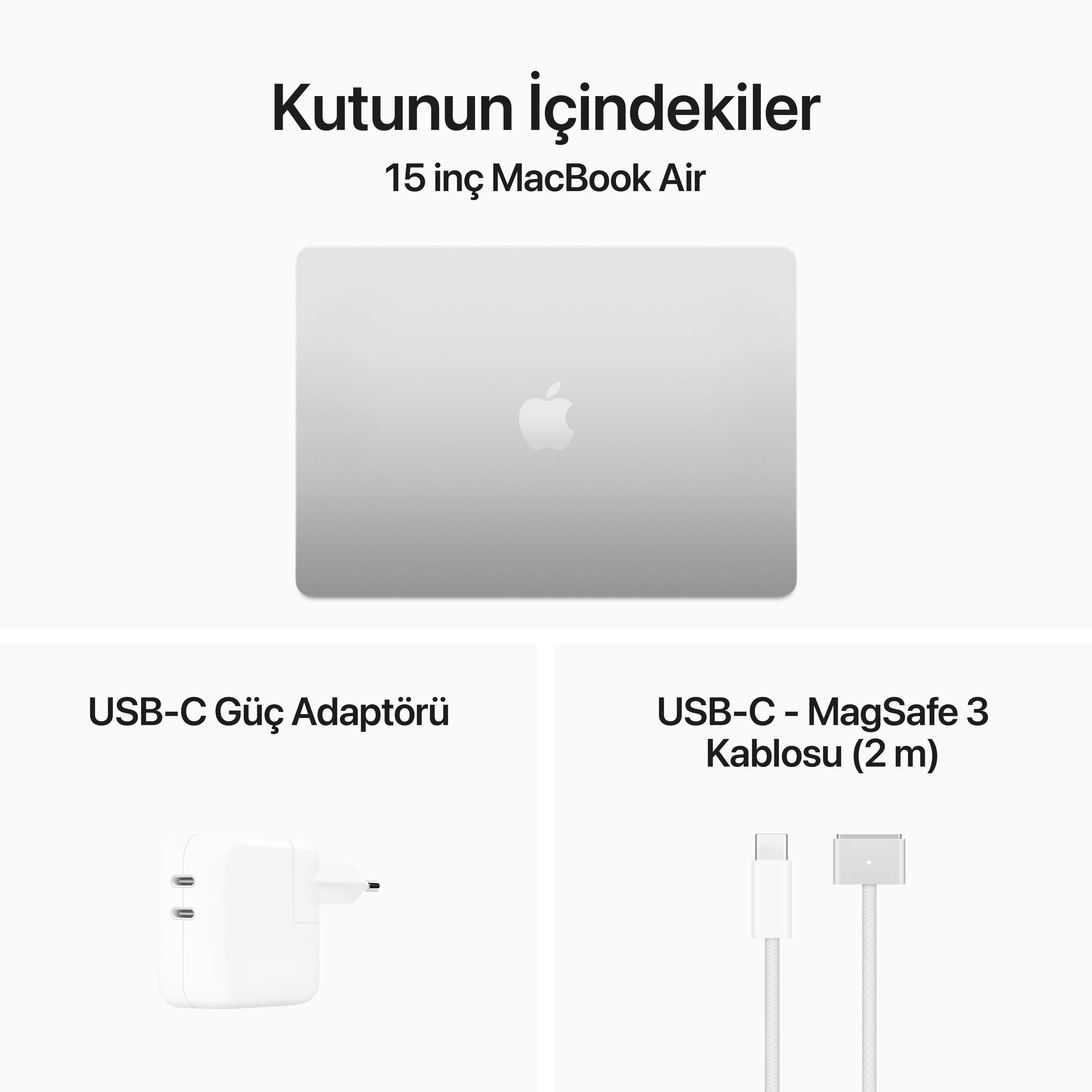 MacBook Air 15 inç M3 Çip 8CPU 10GPU 8GB Bellek 512GB SSD Gümüş MRYQ3TU/A