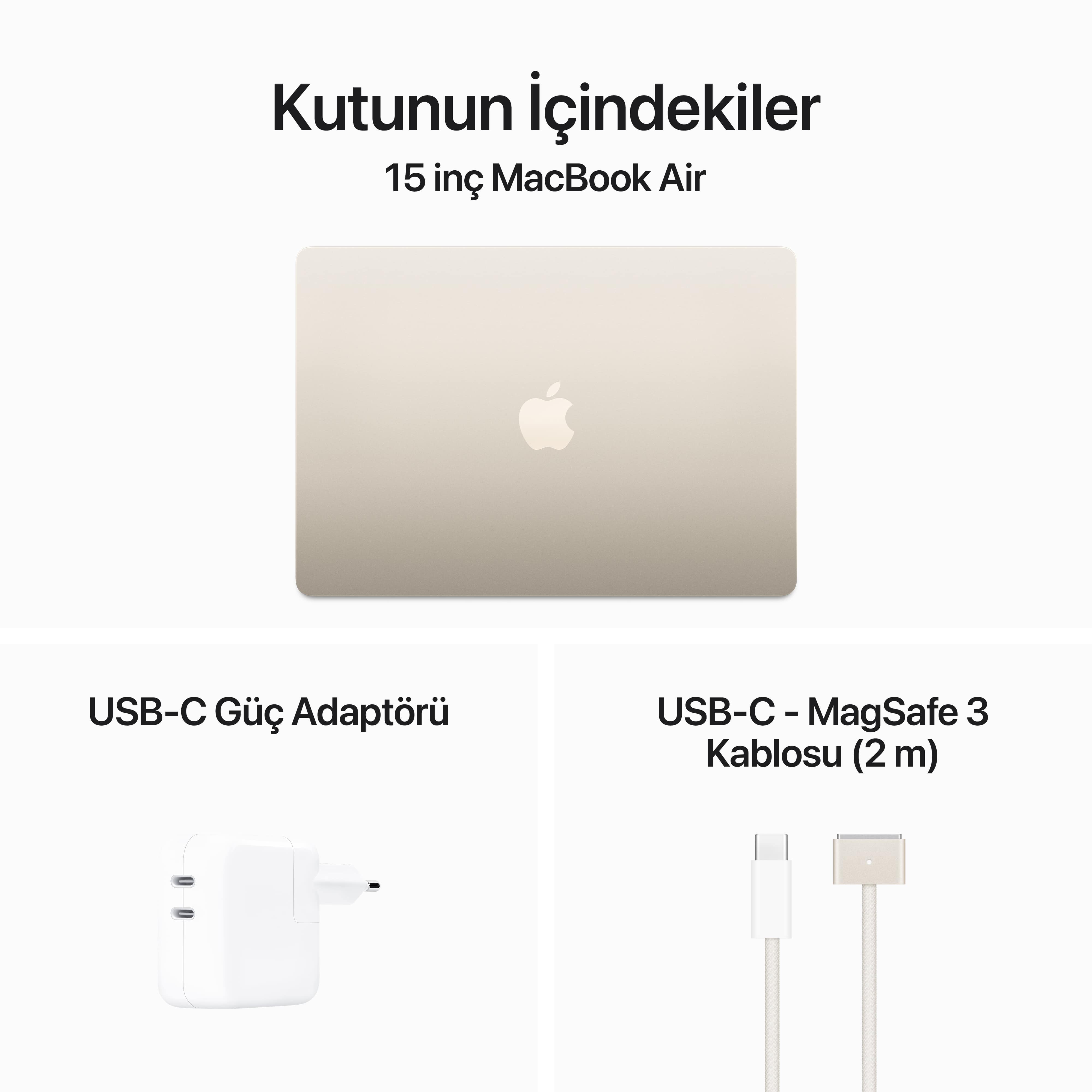 MacBook Air 15 inç M3 Çip 8CPU 10GPU 8GB Bellek 512GB SSD Yıldız Işığı MRYT3TU/A