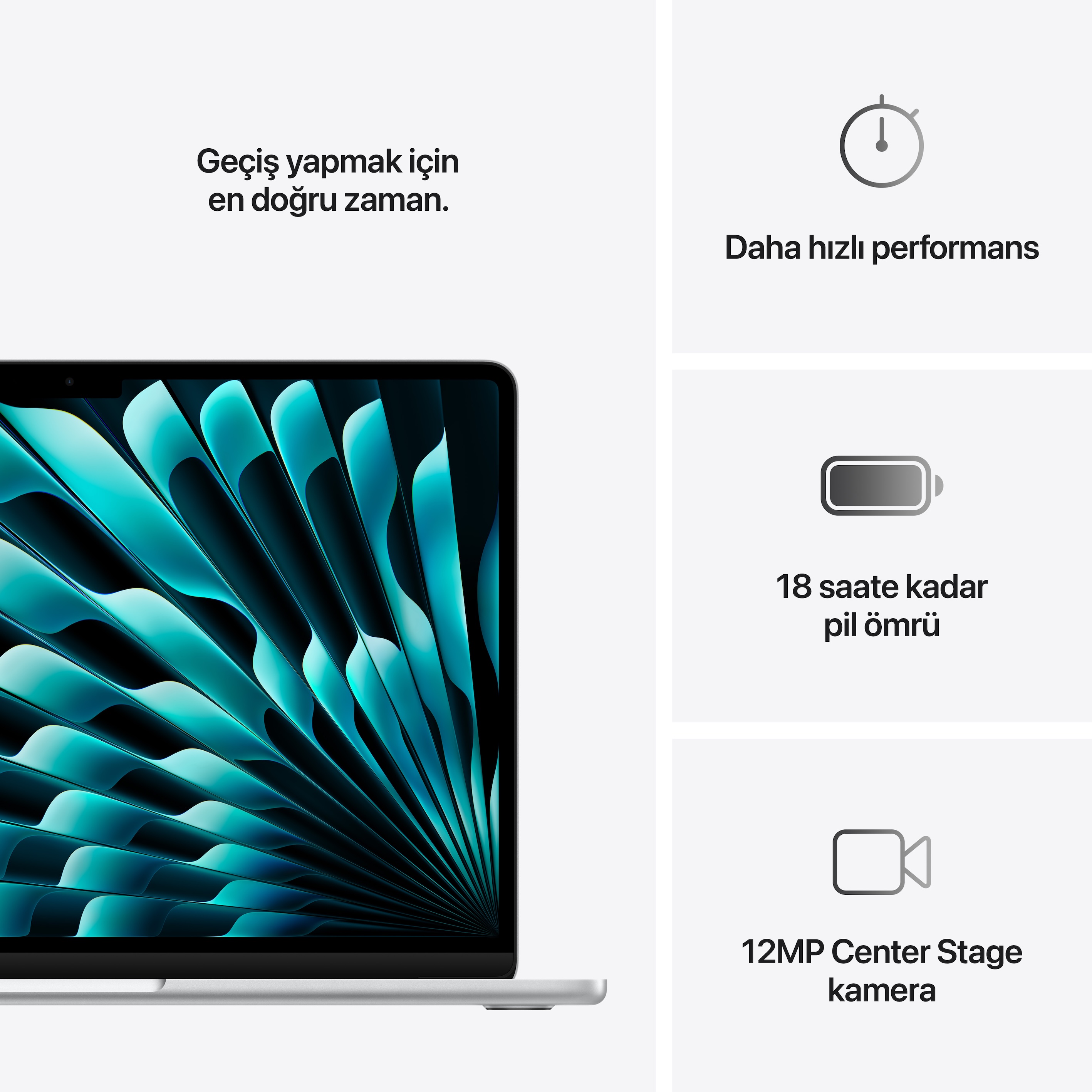 Apple MacBook Air 13 inç M4 Çip 10 Çekirdekli CPU 10 Çekirdekli GPU 16GB Bellek  512GB SSD Gümüş MW0X3TU/A