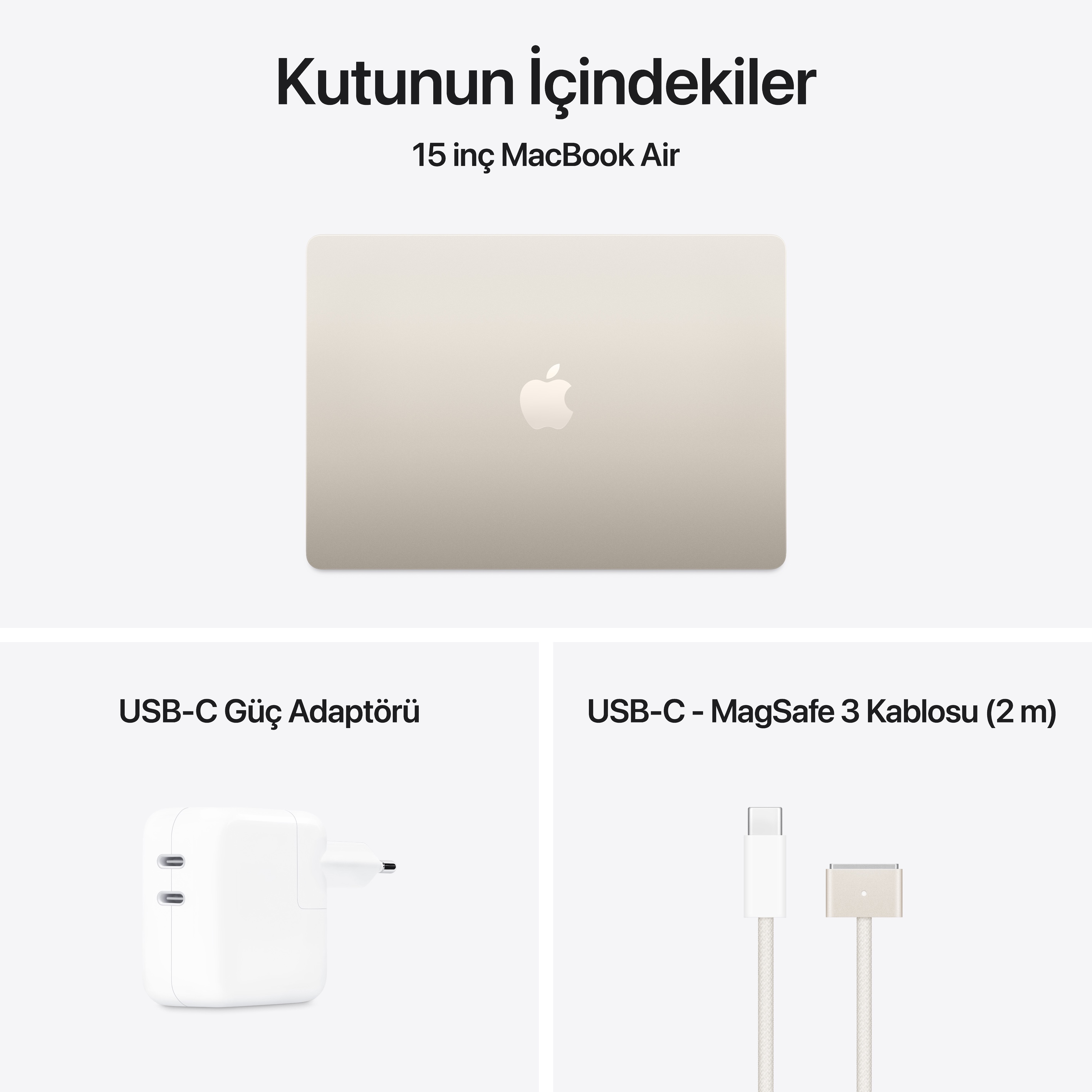 Apple MacBook Air 15 inç M4 Çip 10 Çekirdekli CPU 10 Çekirdekli GPU 16GB Bellek 512GB SSD Yıldız Işığı MW1K3TU/A