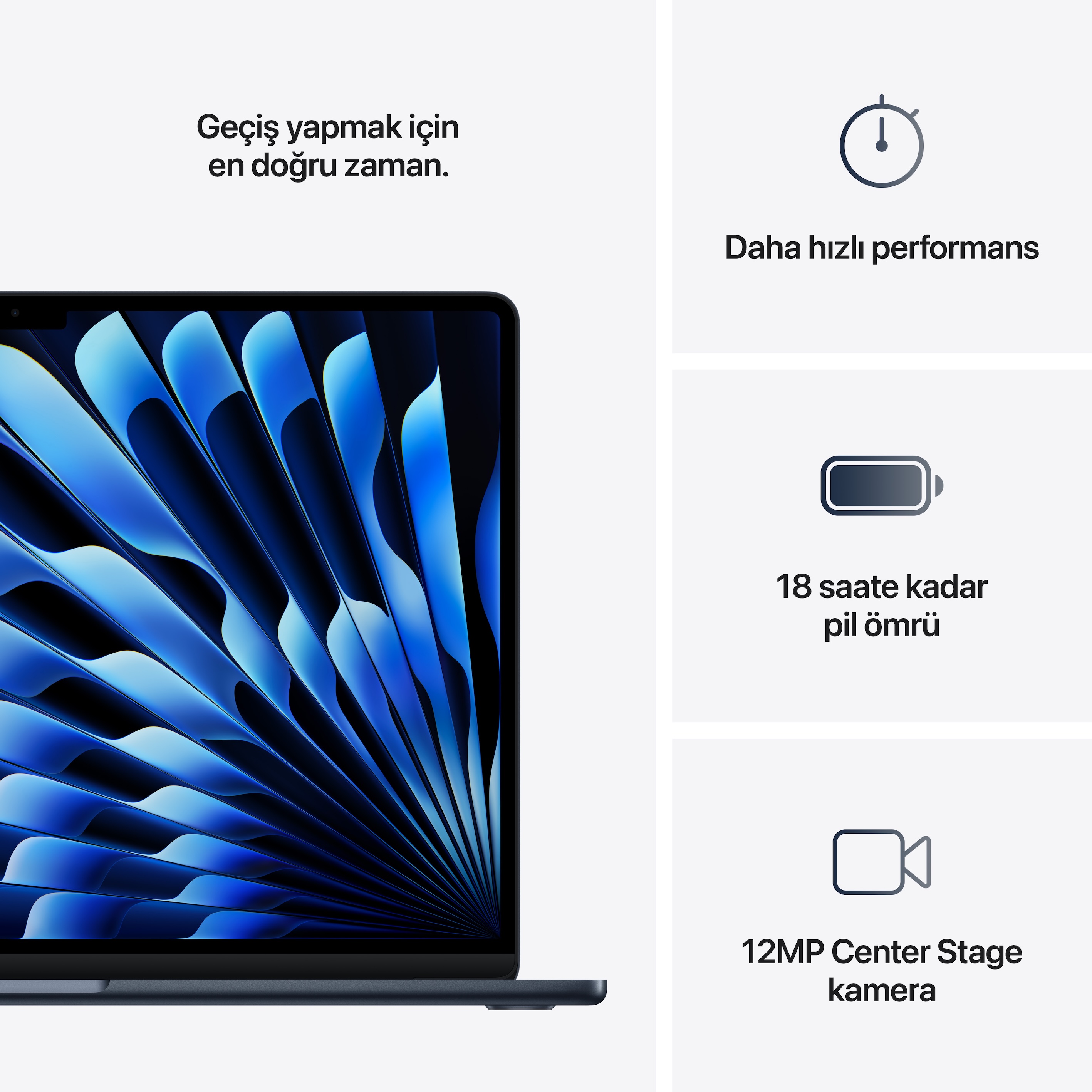 Apple MacBook Air 15 inç M4 Çip 10 Çekirdekli CPU 10 Çekirdekli GPU 16GB Bellek 256GB SSD Gece Yarısı MW1L3TU/A