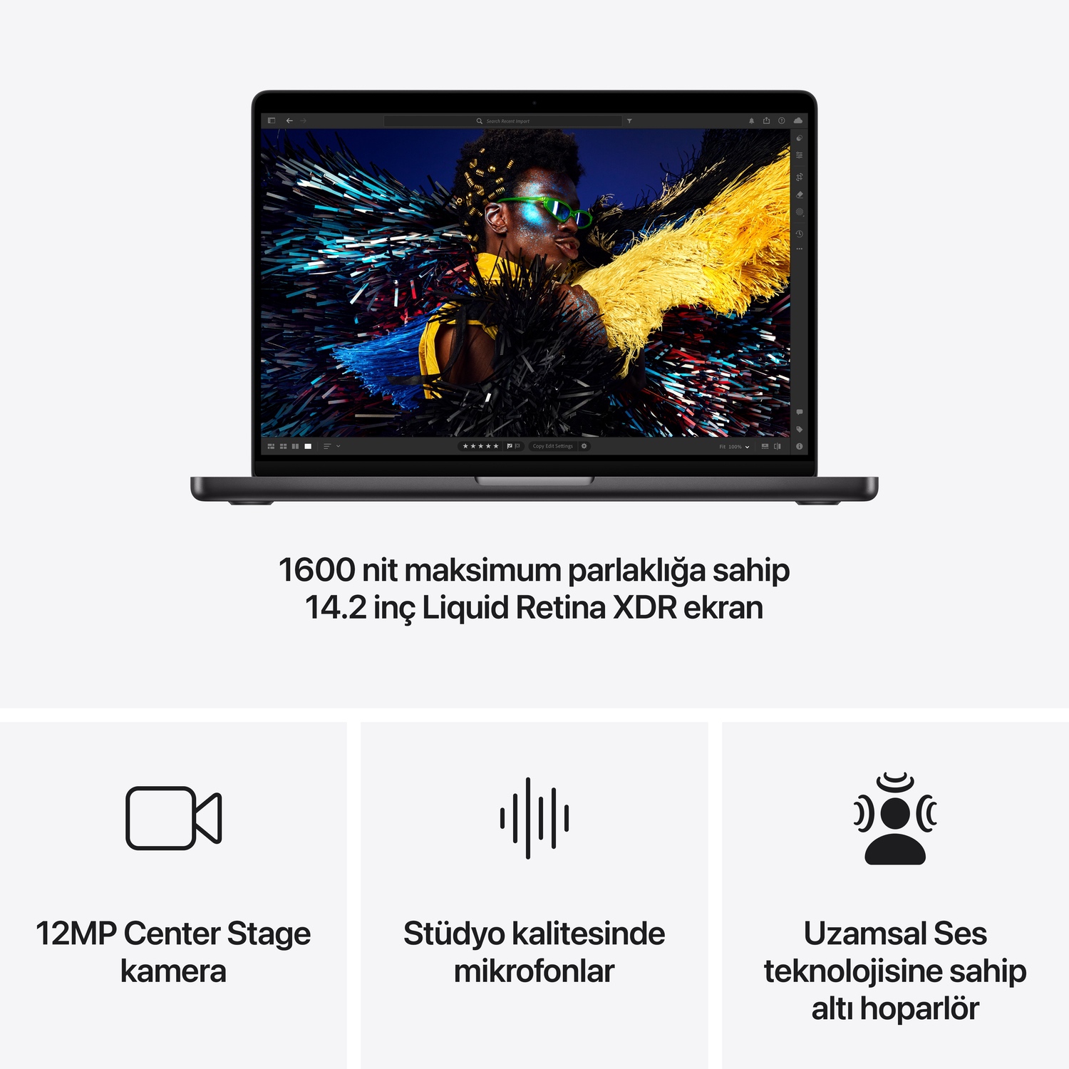 MacBook Pro 14 inç M4 Çip 10CPU 10GPU 16GB Bellek 512GB SSD Uzay Siyahı MW2U3TU/A