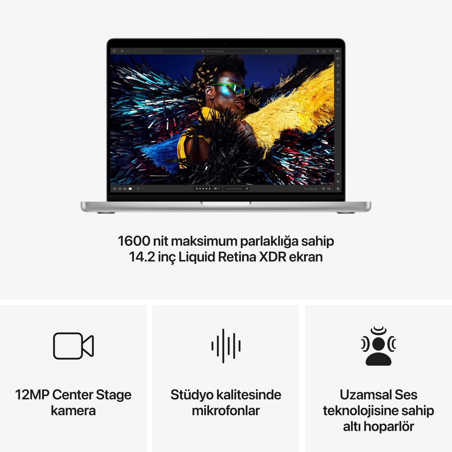 MacBook Pro 14 inç M4 Çip 10CPU 10GPU 16GB Bellek 1TB SSD Gümüş MW2X3TU/A