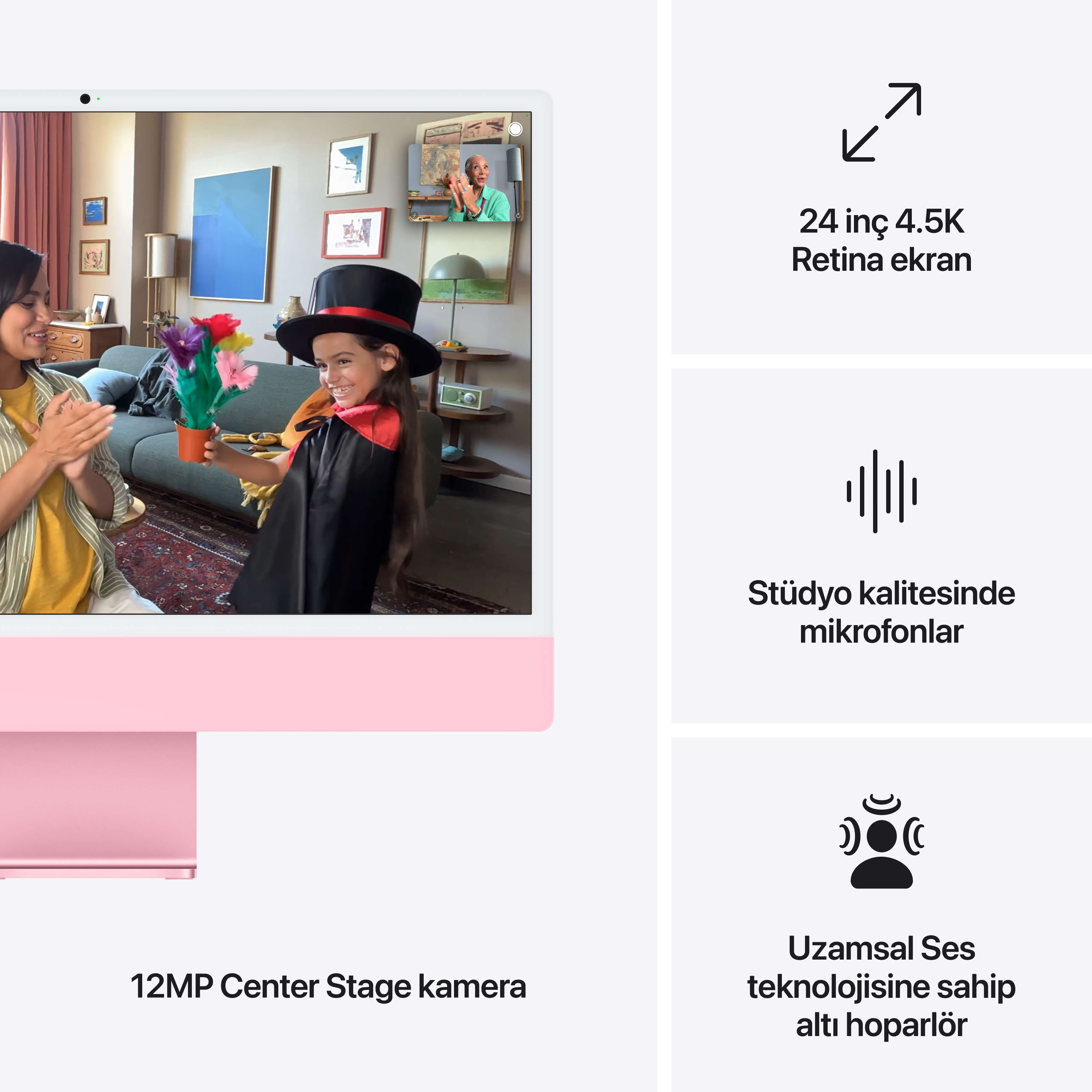 iMac 24 inç Retina 4.5K M4 çip 10 çekirdekli CPU ve 10 çekirdekli GPU 16GB 256GB SSD - Pembe MWV43TU/A