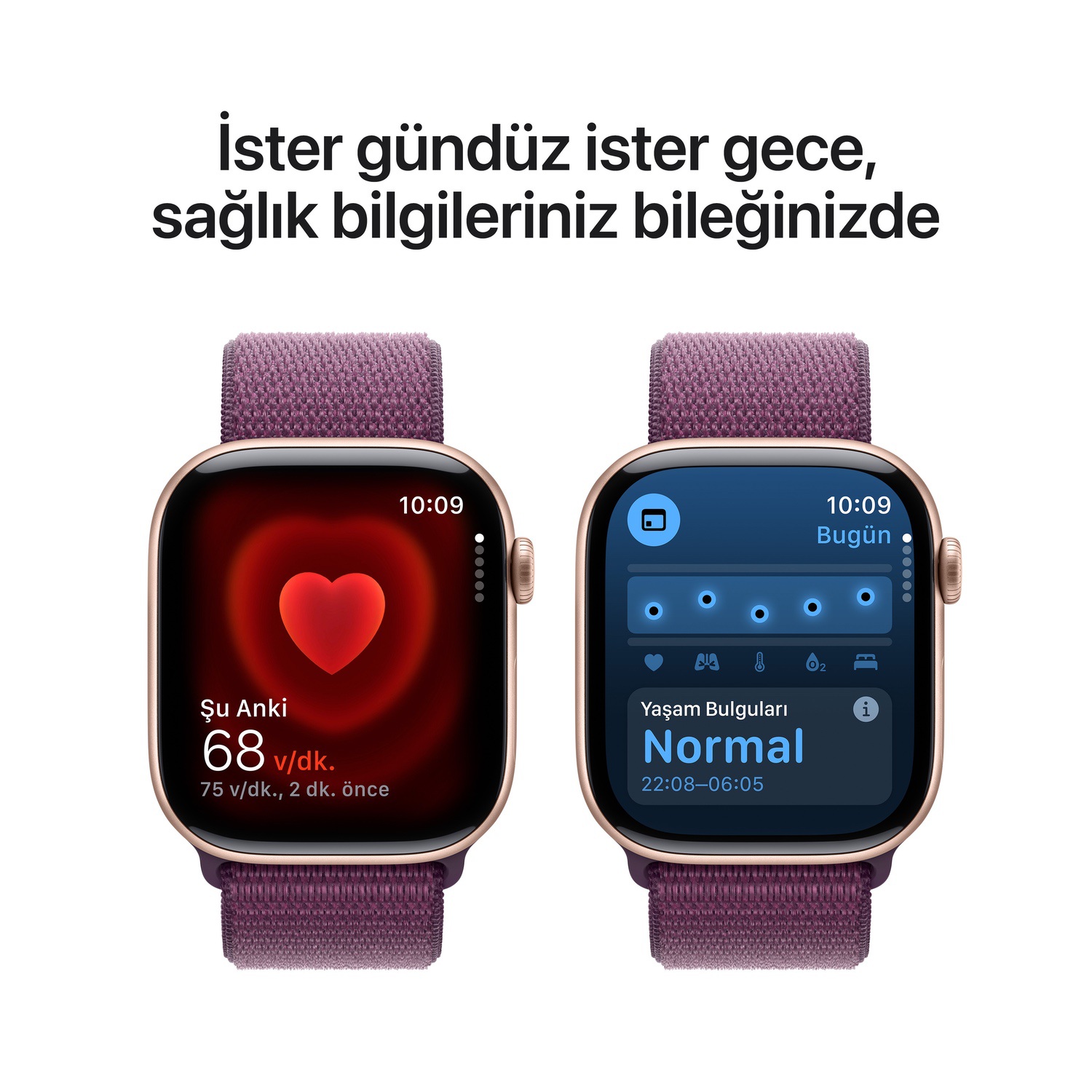 Apple Watch Series 10 GPS 42mm Roze Altın Rengi Alüminyum Kasa  Kırmızı Erik Spor Loop  MWWK3TU/A