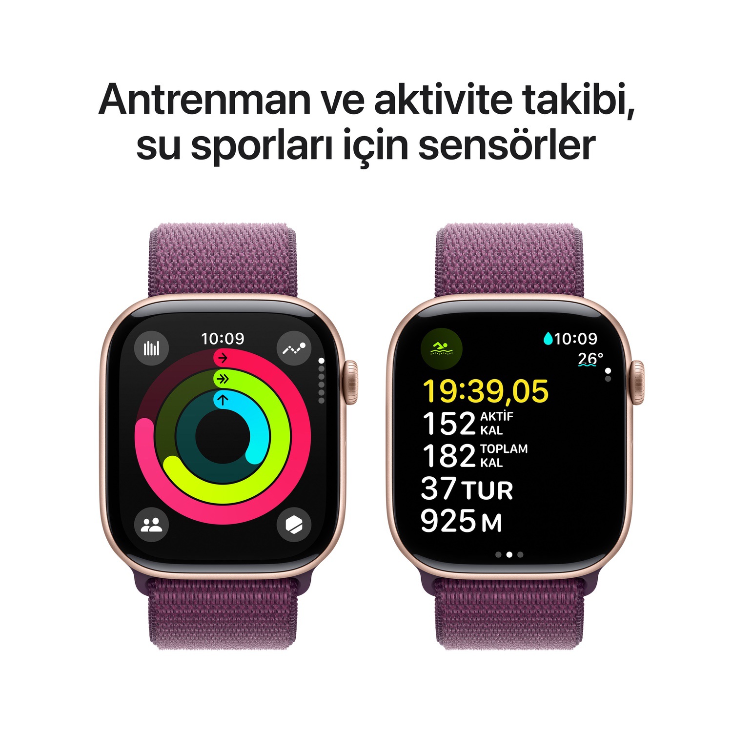 Apple Watch Series 10 GPS 46mm Roze Altın Rengi Alüminyum Kasa  Kırmızı Erik Spor Loop  MWWV3TU/A
