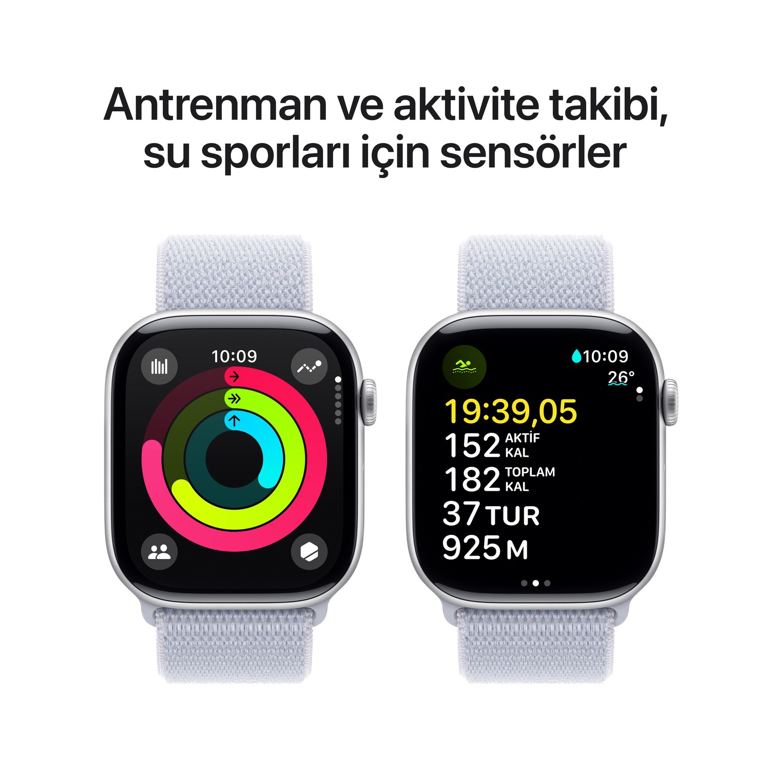 Apple Watch Series 10 GPS + Cellular 42mm Gümüş Rengi Alüminyum Kasa  Bulut Mavisi Spor Loop  MWX53TU/A
