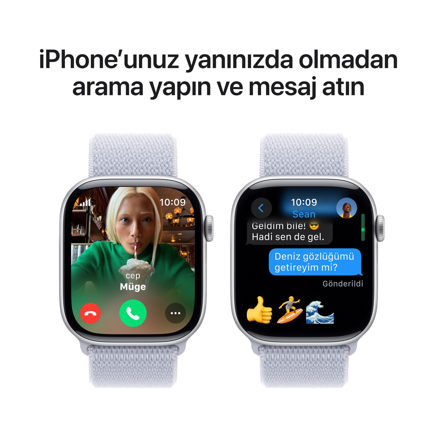 Apple Watch Series 10 GPS + Cellular 42mm Gümüş Rengi Alüminyum Kasa  Bulut Mavisi Spor Loop  MWX53TU/A