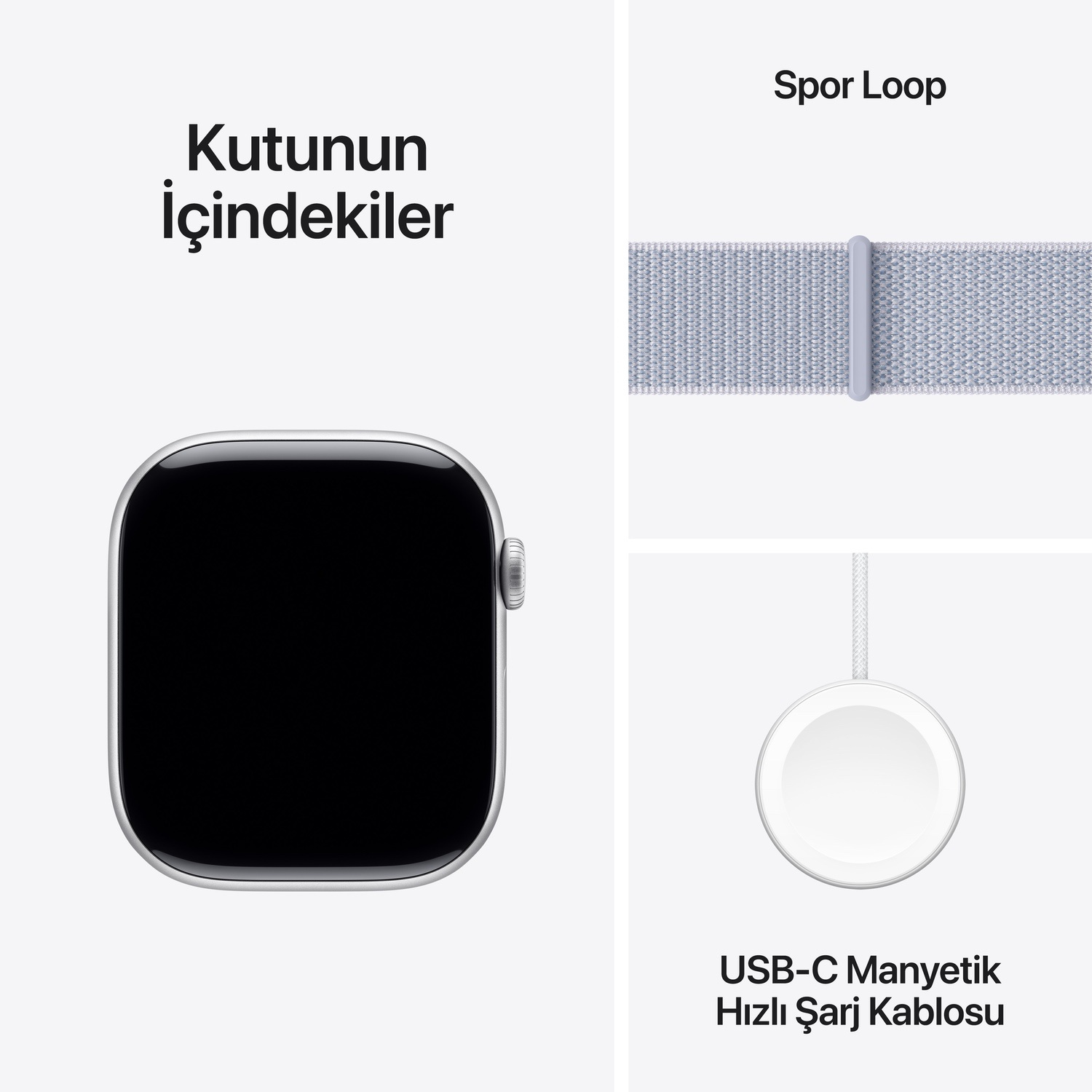 Apple Watch Series 10 GPS + Cellular 42mm Gümüş Rengi Alüminyum Kasa  Bulut Mavisi Spor Loop  MWX53TU/A