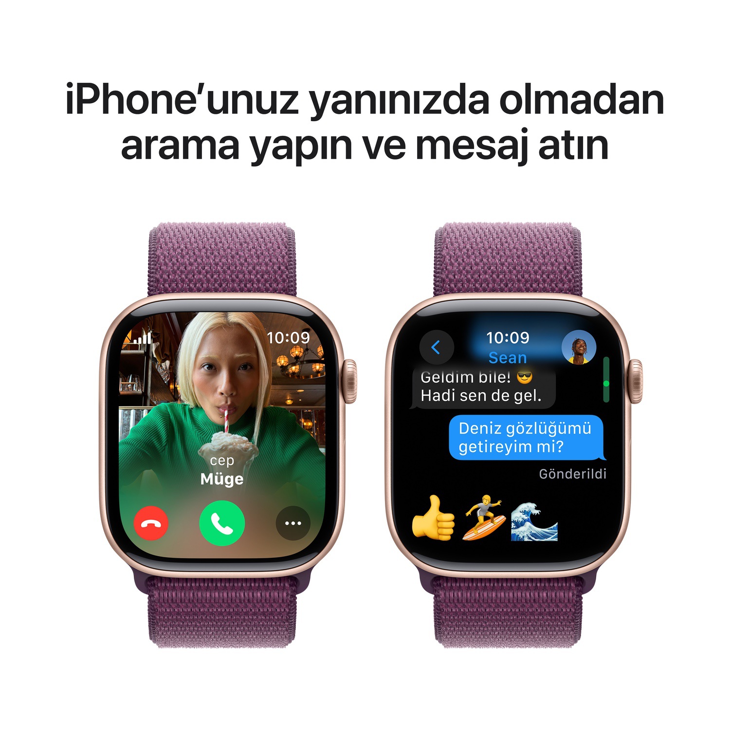 Apple Watch Series 10 GPS + Cellular 42mm Roze Altın Rengi Alüminyum Kasa  Kırmızı Erik Spor Loop  MWXC3TU/A