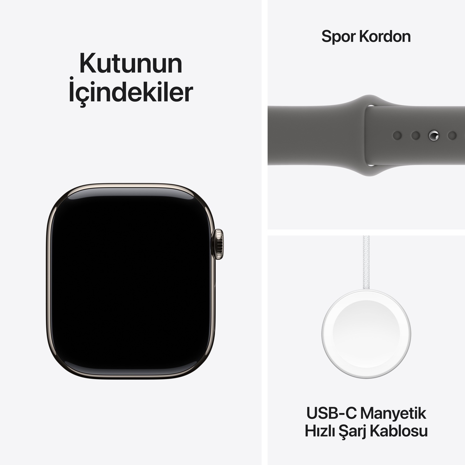 Apple Watch Series 10 GPS + Cellular 42mm Natürel Titanyum Kasa  Taş Grisi Spor Kordon - M/L  MWXE3TU/A