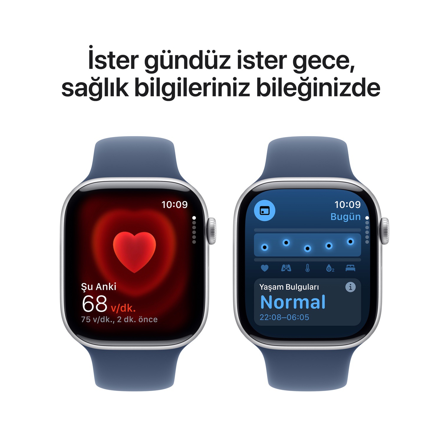 Apple Watch Series 10 GPS + Cellular 46mm Gümüş Rengi Alüminyum Kasa  Kot Rengi Spor Kordon - S/M  MWY03TU/A