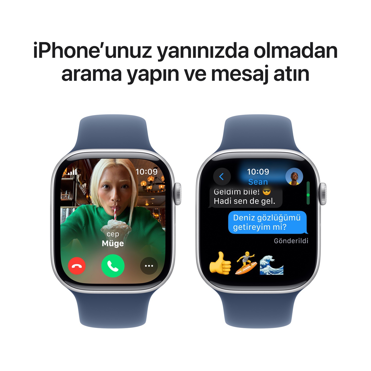 Apple Watch Series 10 GPS + Cellular 46mm Gümüş Rengi Alüminyum Kasa  Kot Rengi Spor Kordon - S/M  MWY03TU/A
