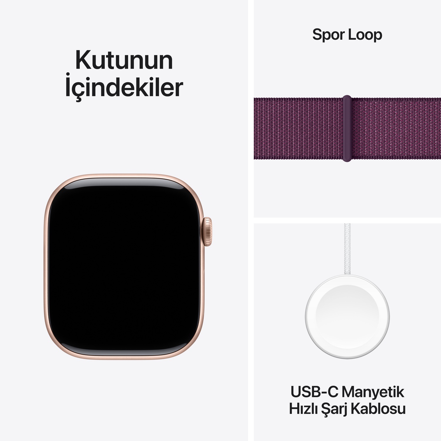Apple Watch Series 10 GPS + Cellular 46mm Roze Altın Rengi Alüminyum Kasa  Kırmızı Erik Spor Loop  MWY83TU/A