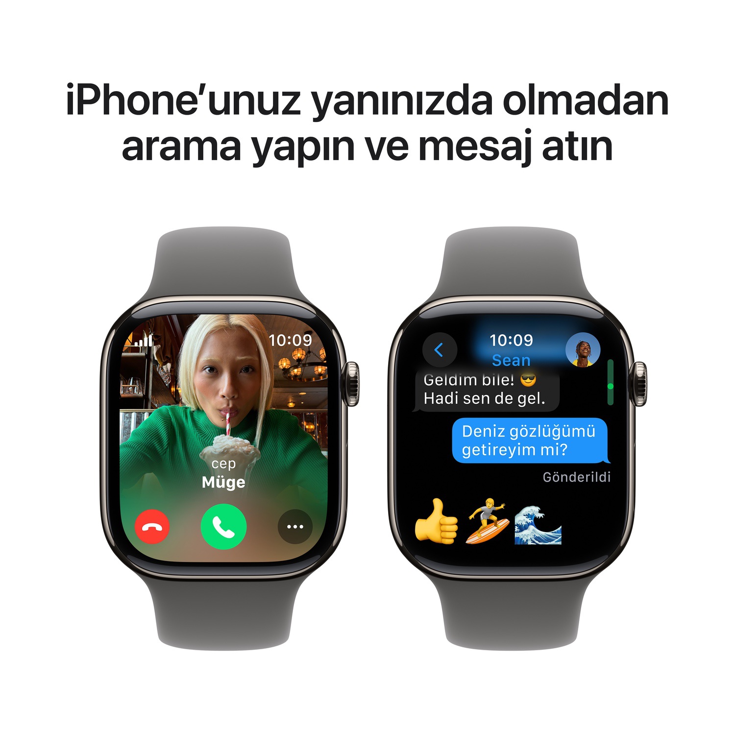 Apple Watch Series 10 GPS + Cellular 46mm Natürel Titanyum Kasa  Taş Grisi Spor Kordon - S/M  MWY93TU/A