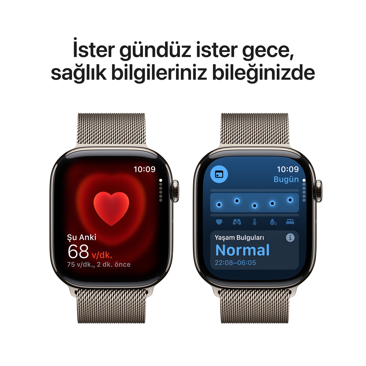 Apple Watch Series 10 GPS + Cellular 46mm Natürel Titanyum Kasa  Natürel Milano Loop - M/L  MWYC3TU/A