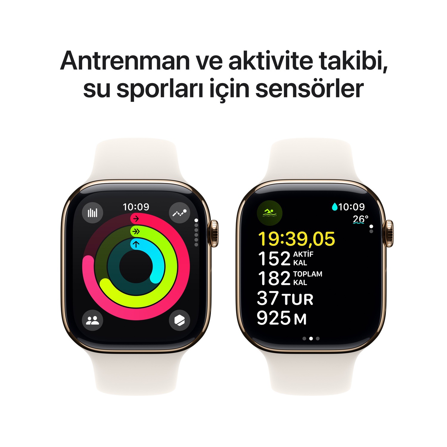 Apple Watch Series 10 GPS + Cellular 46mm Altın Rengi Titanyum Kasa  Yıldız Işığı Spor Kordon - M/L  MWYY3TU/A