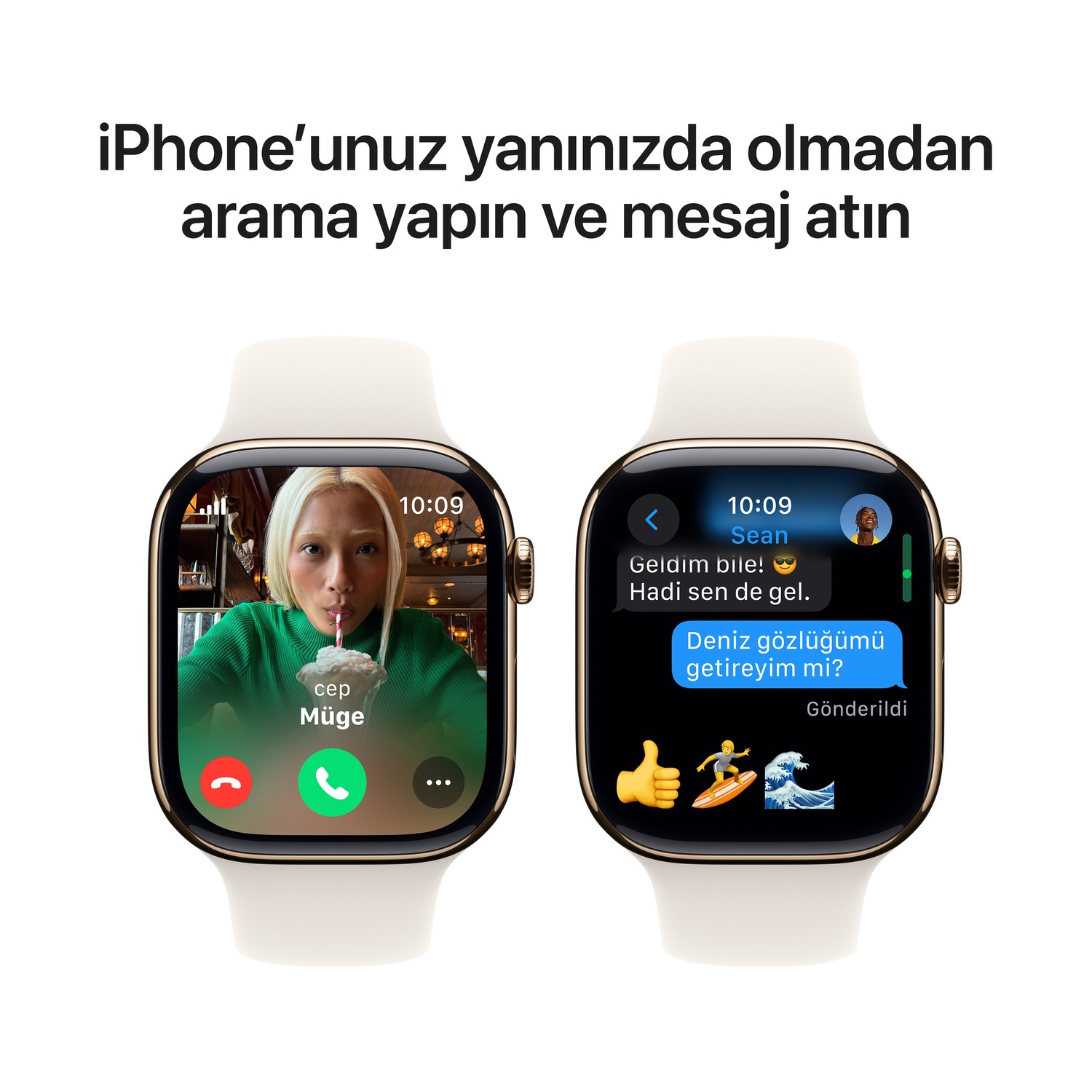 Apple Watch Series 10 GPS + Cellular 42mm Altın Rengi Titanyum Kasa  Yıldız Işığı Spor Kordon - S/M  MX063TU/A