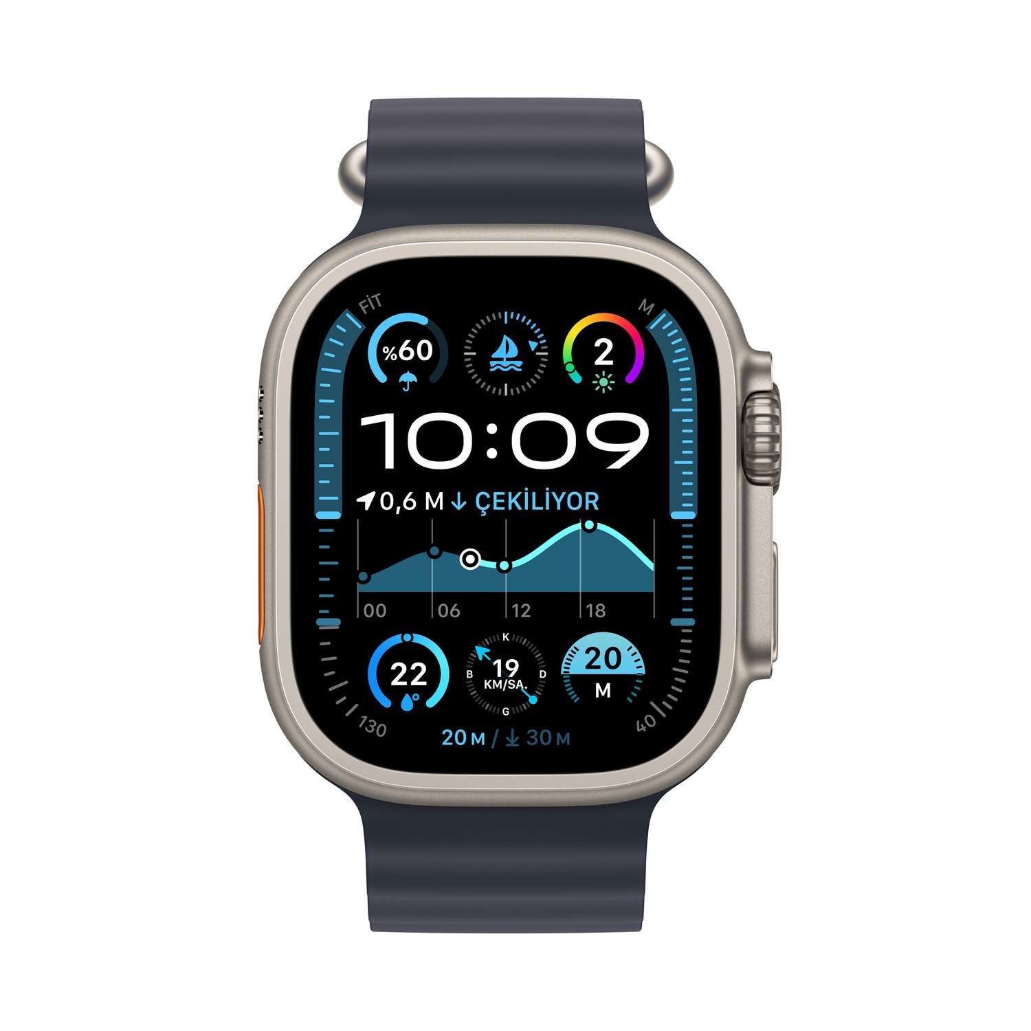 Apple Watch Ultra 2 GPS + Cellular 49mm Natürel Titanyum Kasa  Lacivert Ocean Kordon  MX4D3TU/A