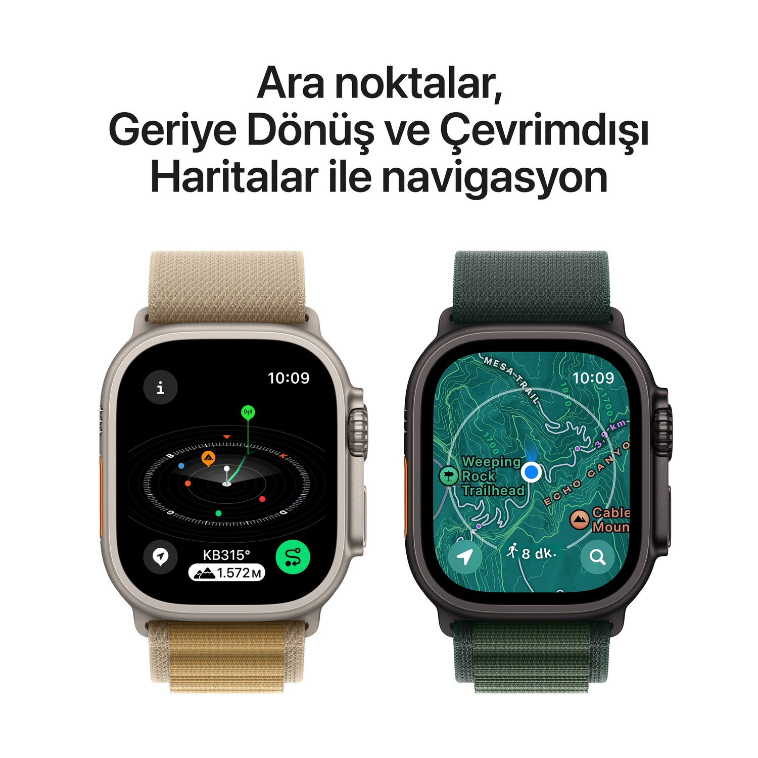 Apple Watch Ultra 2 GPS + Cellular 49mm Natürel Titanyum Kasa  Uçuk Kahve Alpine Loop - Orta Boy  MX4F3TU/A