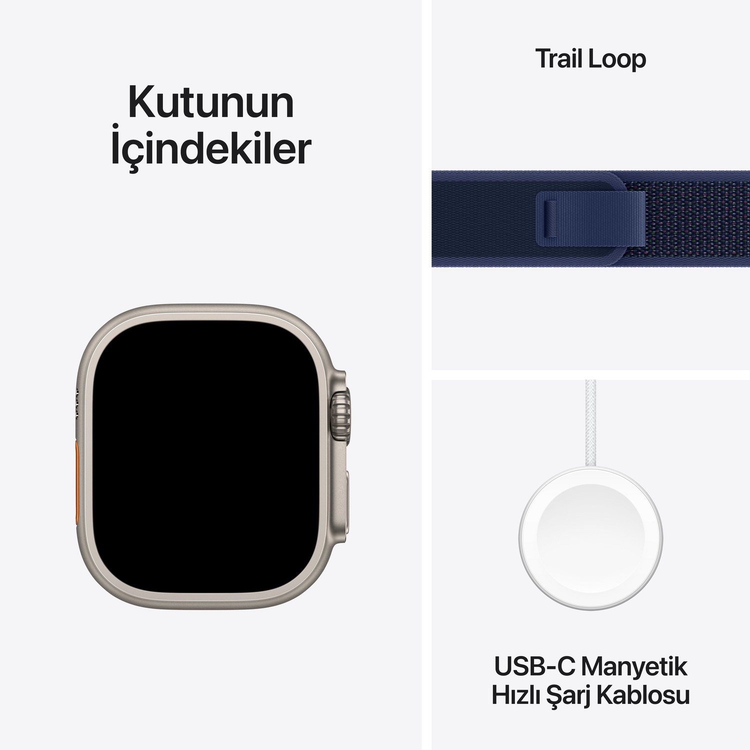 Apple Watch Ultra 2 GPS + Cellular 49mm Natürel Titanyum Kasa  Mavi Trail Loop - S/M  MX4J3TU/A