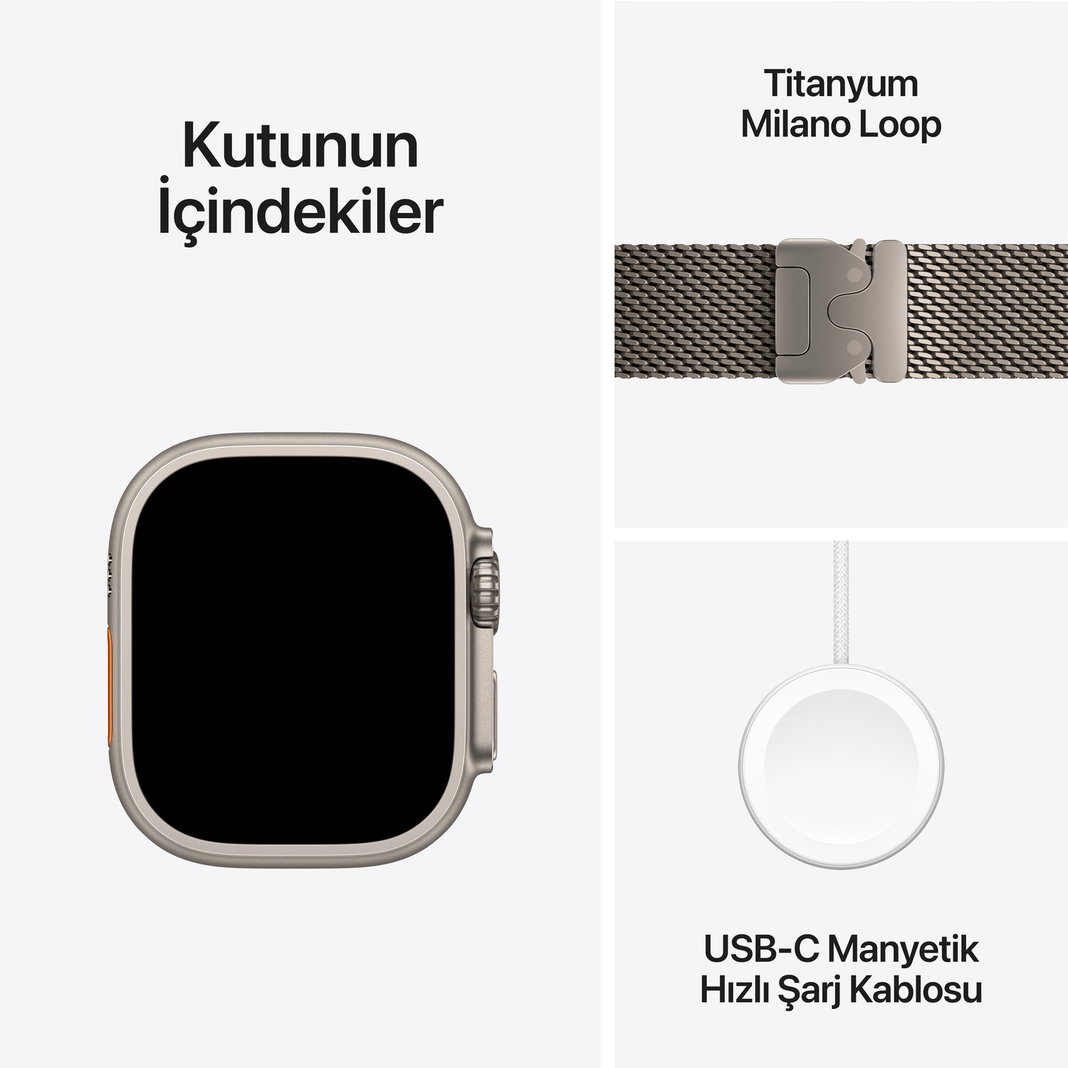 Apple Watch Ultra 2 GPS + Cellular 49mm Natürel Titanyum Kasa  Natural Titanium Milano Loop - S  MX4M3TU/A