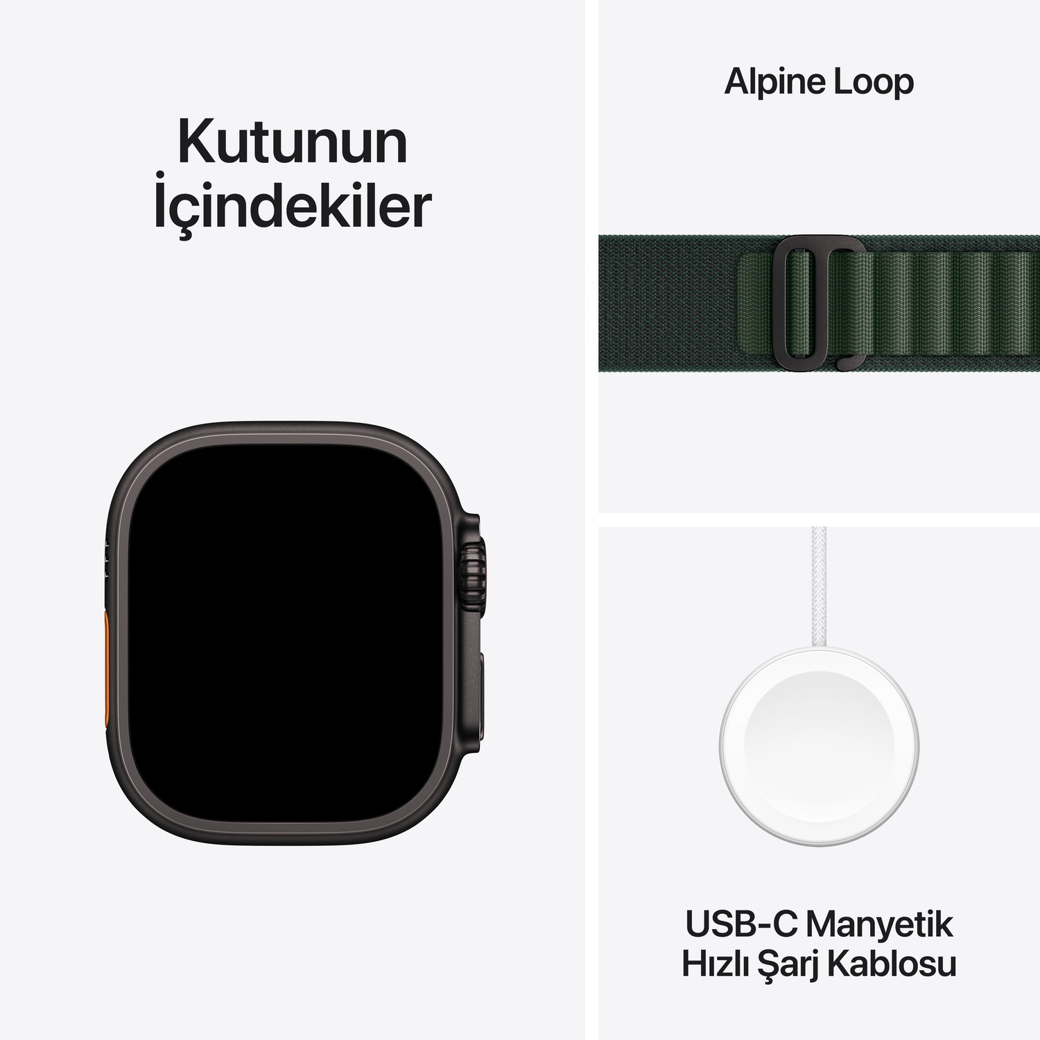 Apple Watch Ultra 2 GPS + Cellular 49mm Siyah Titanyum Kasa  Koyu Yeşil Alpine Loop - Küçük Boy  MX4Q3TU/A