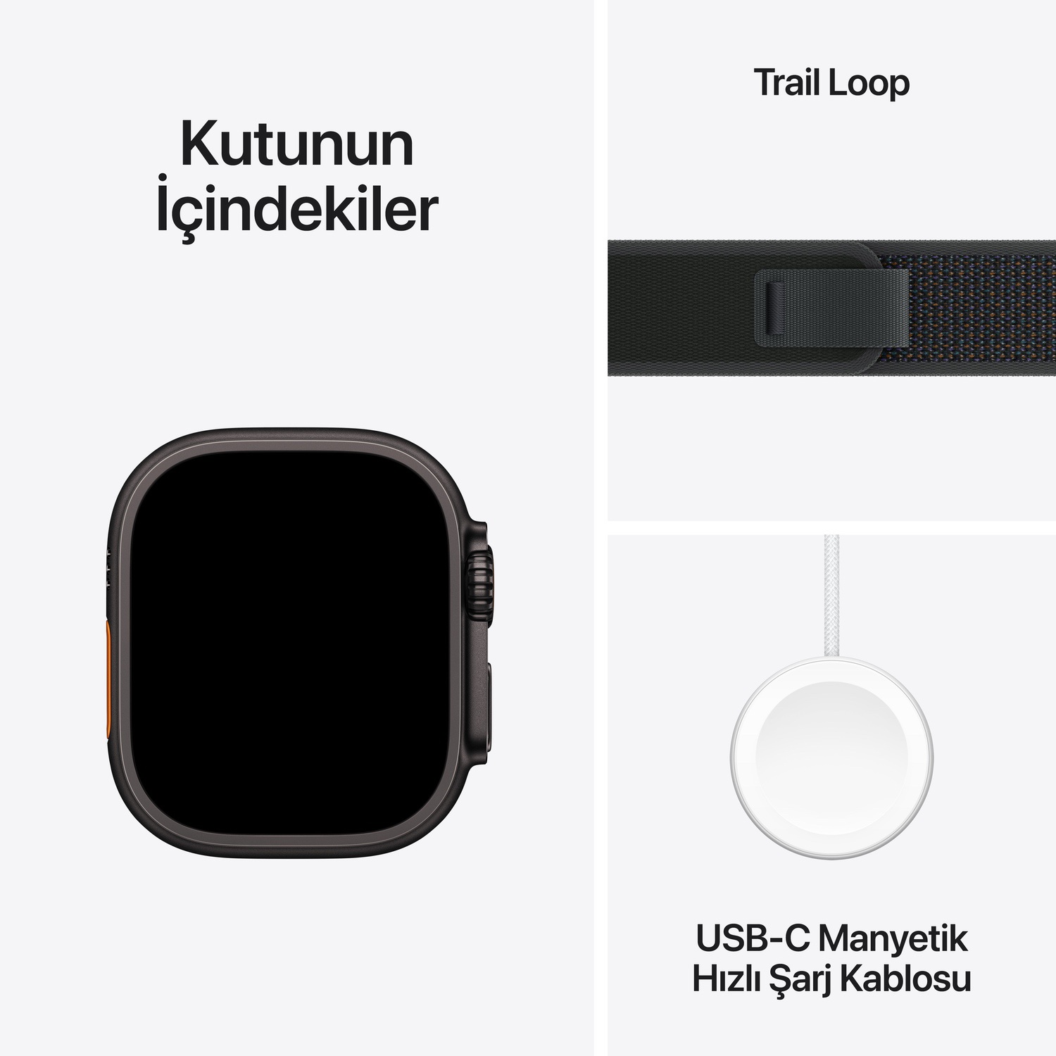 Apple Watch Ultra 2 GPS + Cellular 49mm Siyah Titanyum Kasa  Siyah Trail Loop - M/L  MX4V3TU/A