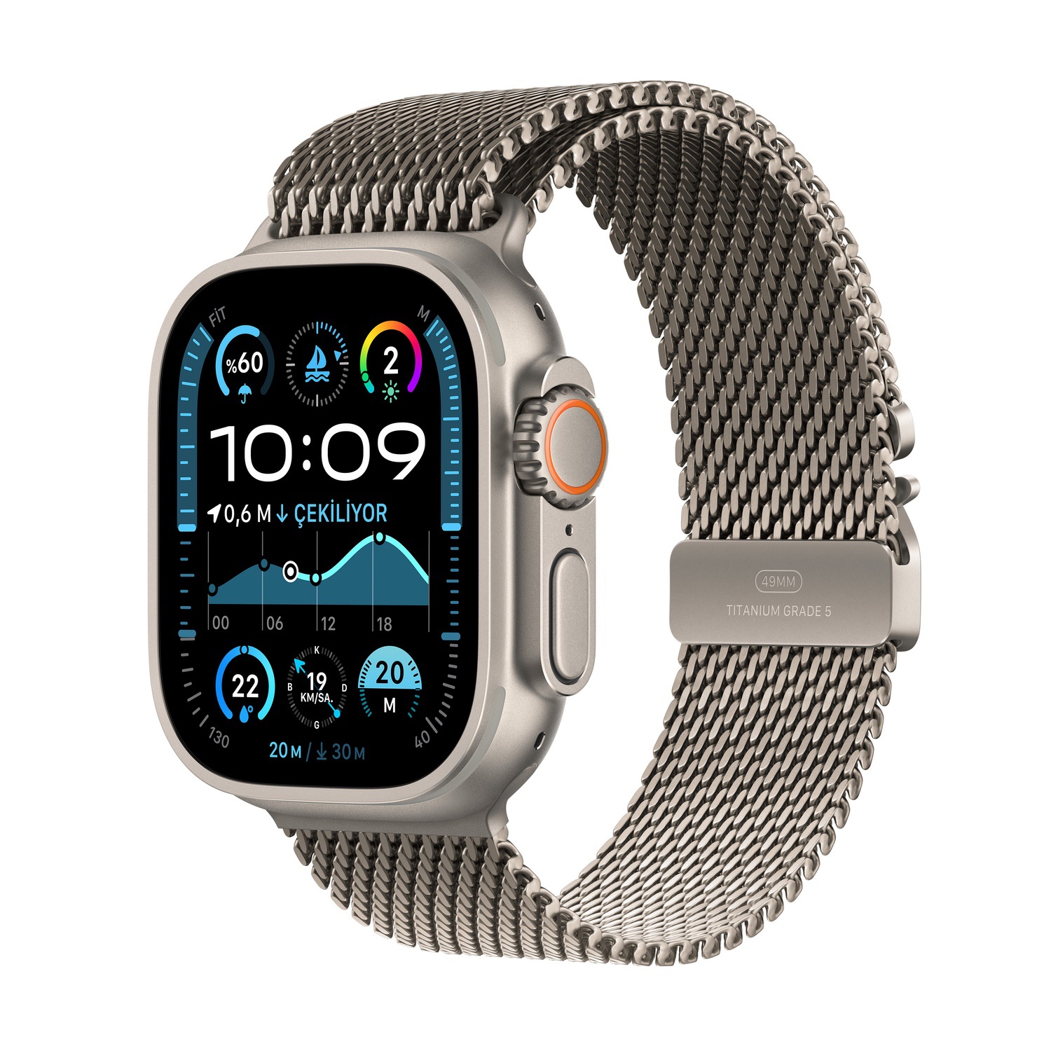 Apple Watch Ultra 2 GPS + Cellular 49mm Natürel Titanyum Kasa  Natural Titanium Milano Loop - M  MX5R3TU/A