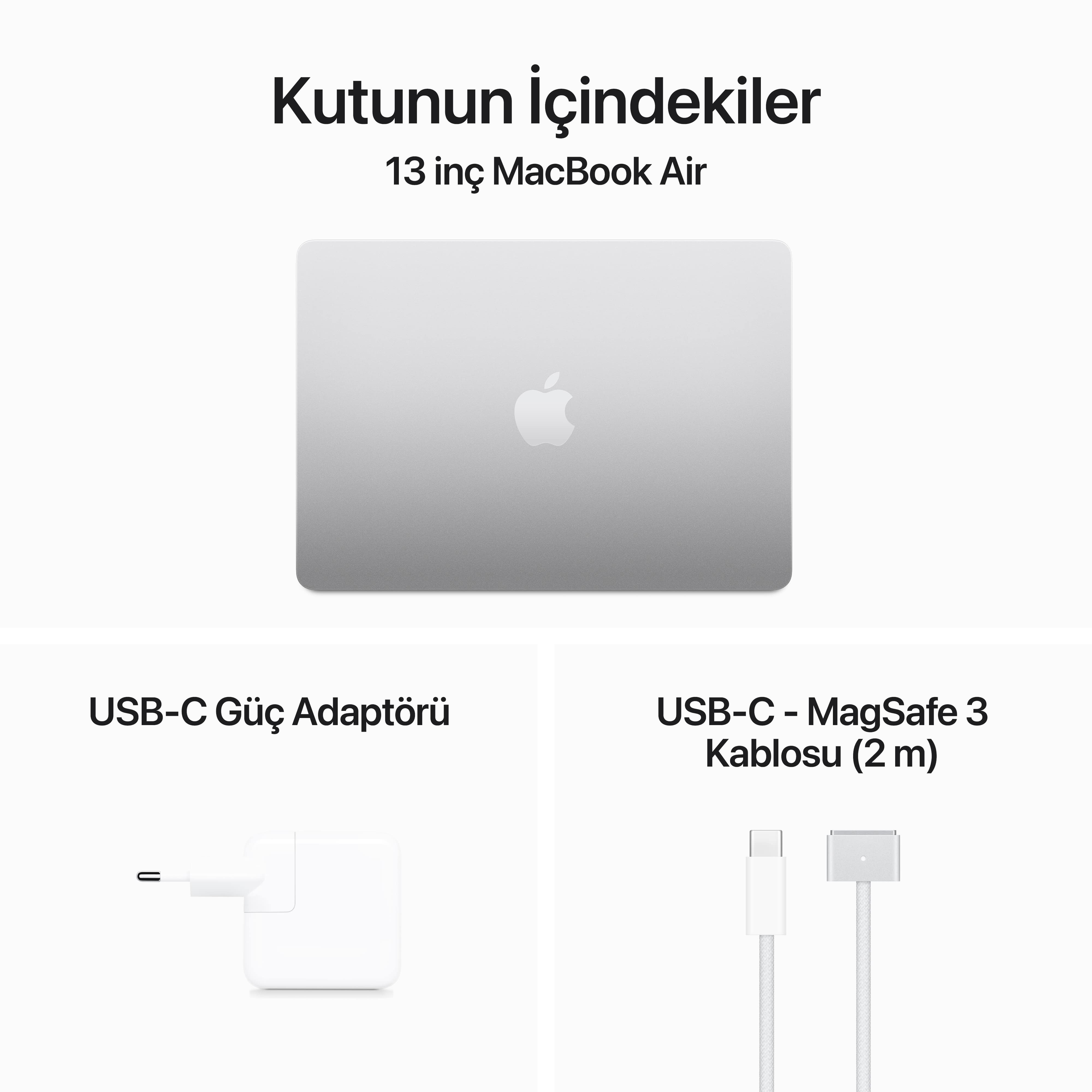 MacBook Air 13 inç M3 Çip 8CPU 10GPU 16GB Bellek 512GB SSD Gümüş MXCT3TU/A