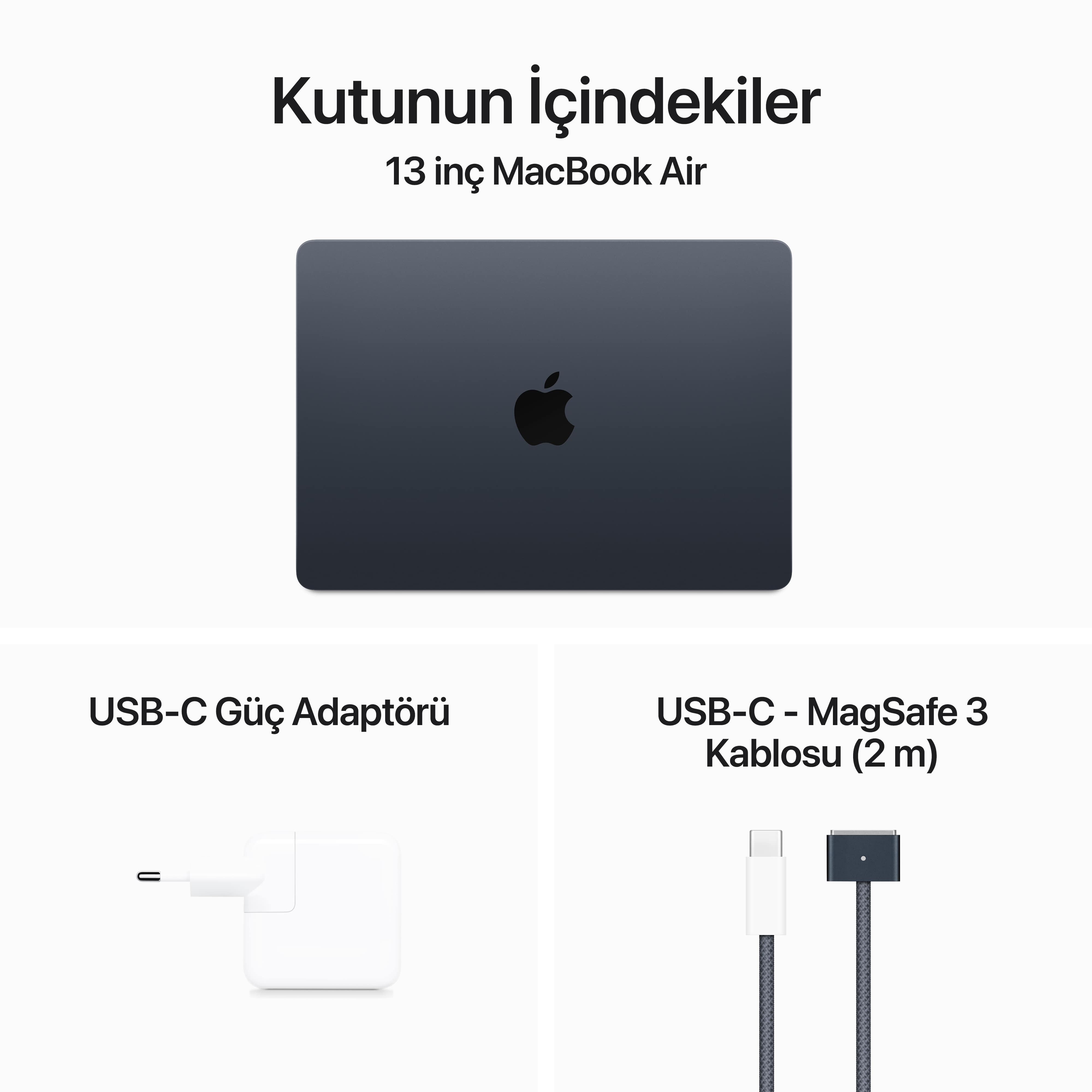 MacBook Air 13 inç M3 Çip 8CPU 10GPU 16GB Bellek 512GB SSD Gece Yarısı MXCV3TU/A