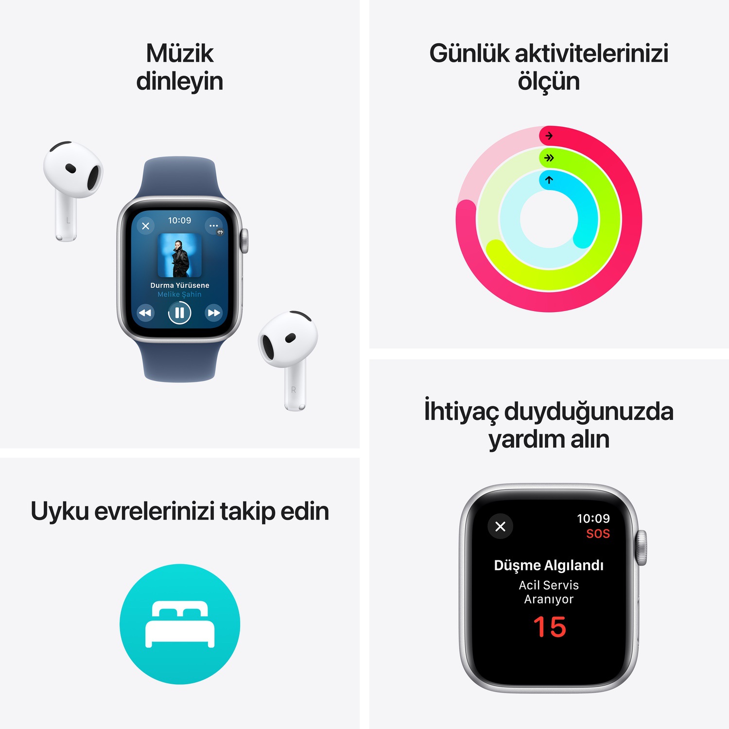 Apple Watch SE GPS 44mm Gümüş Rengi Alüminyum Kasa  Kot Rengi Spor Kordon - S/M  MXEQ3TU/A