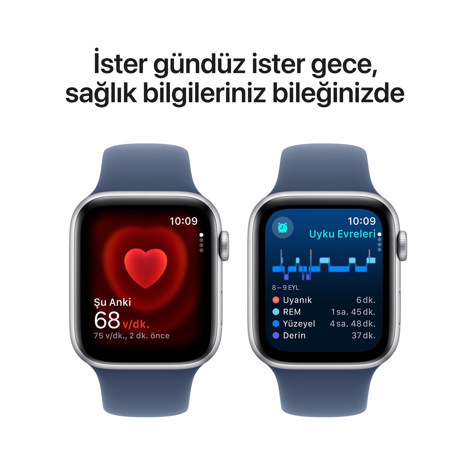 Apple Watch SE GPS 44mm Gümüş Rengi Alüminyum Kasa  Kot Rengi Spor Kordon - S/M  MXEQ3TU/A