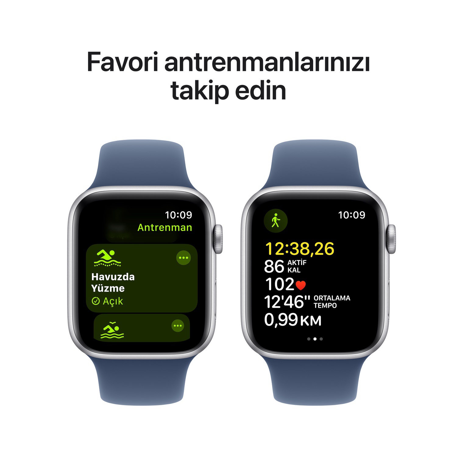 Apple Watch SE GPS 44mm Gümüş Rengi Alüminyum Kasa  Kot Rengi Spor Kordon - M/L  MXER3TU/A