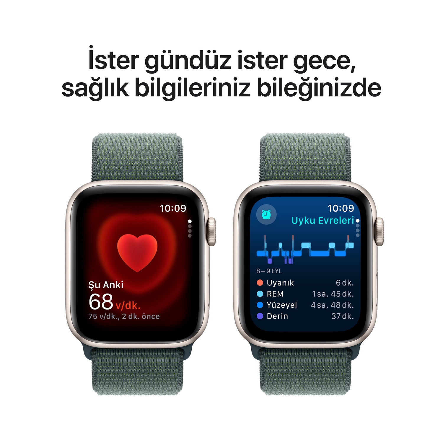 Apple Watch SE GPS 44mm Yıldız Işığı Alüminyum Kasa  Göl Yeşili Spor Loop  MXEW3TU/A